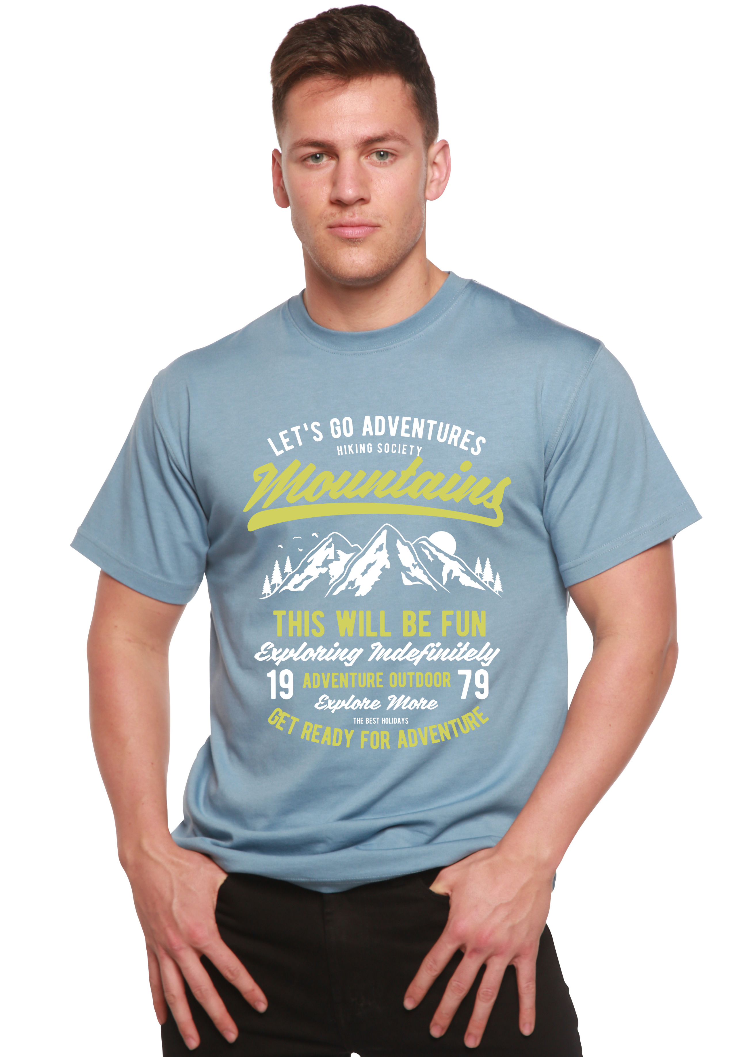 Camiseta Gráfica de Manga Corta de Bambú Viscosa/Algodón Orgánico para Hombre Let's Go Adventure