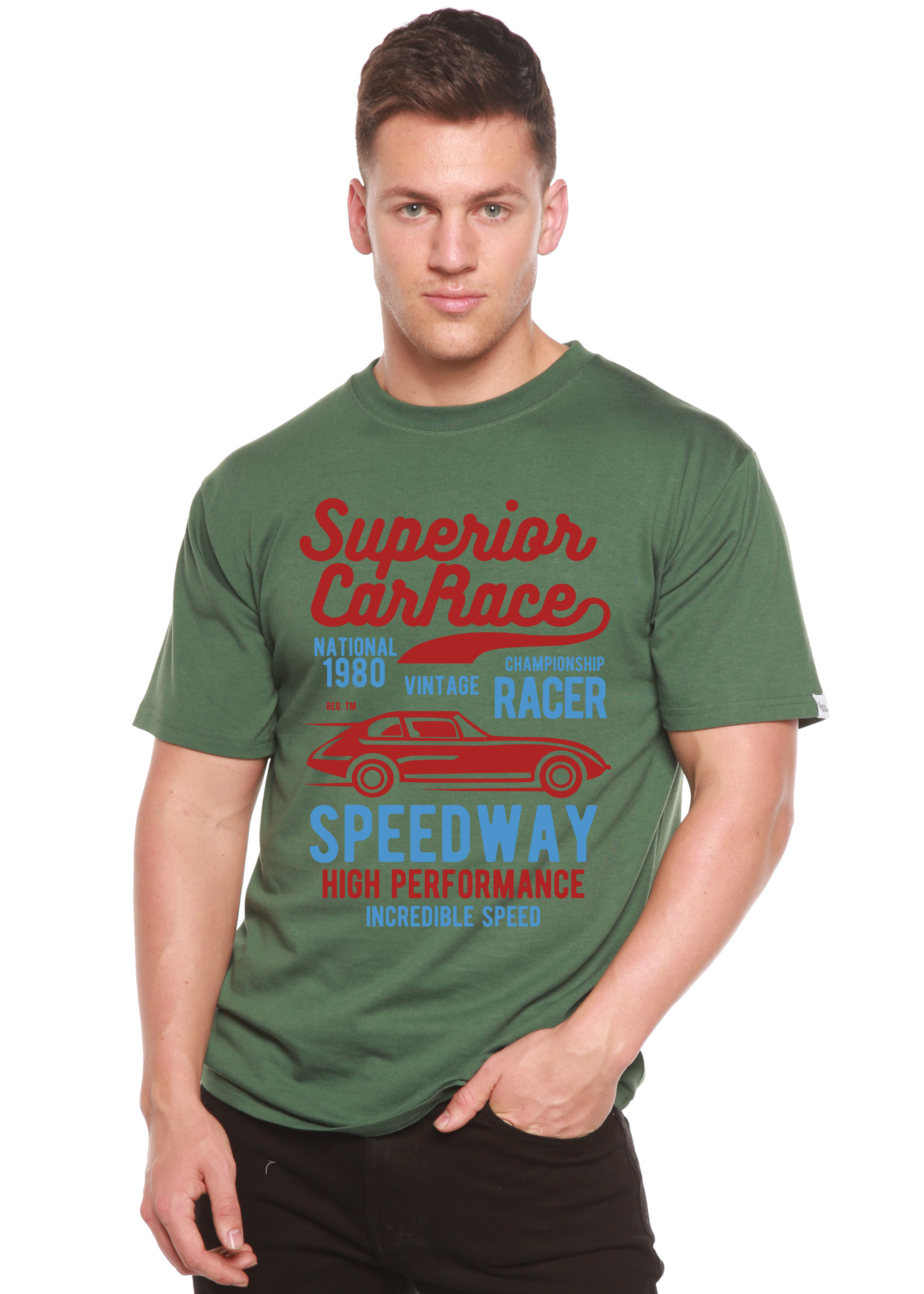 Camiseta gráfica de manga corta de viscosa de bambú/algodón orgánico para hombre Superior Car Spun Bamboo®