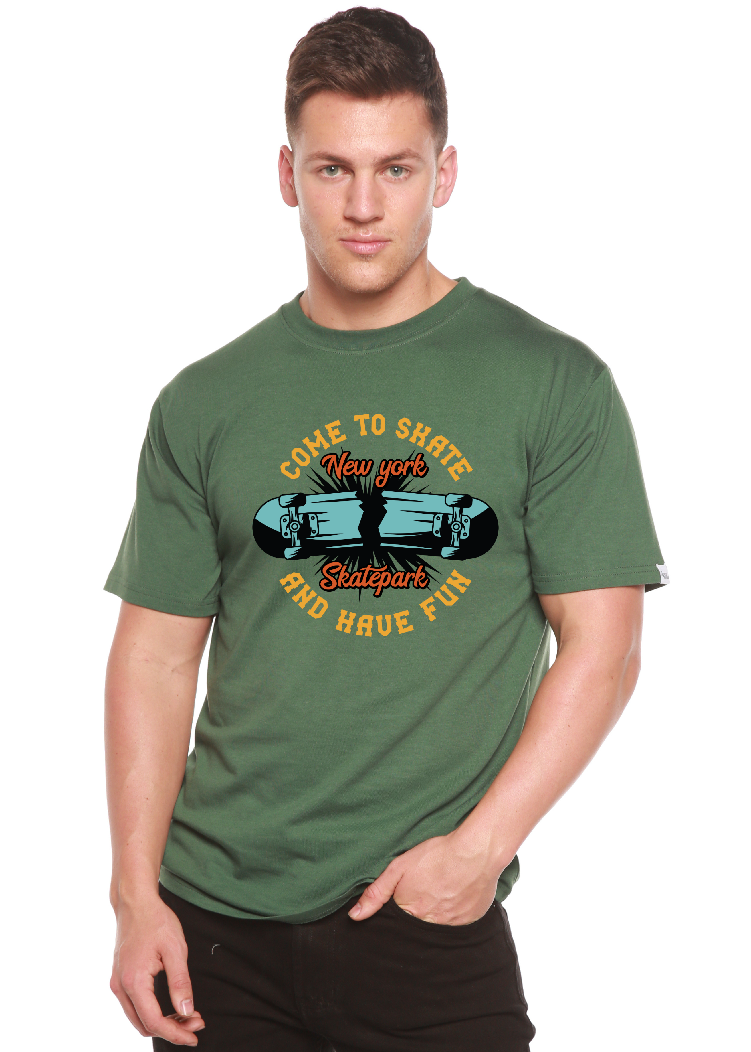 Camiseta gráfica de manga corta para hombre de bambú viscosa/algodón orgánico "New York Skatepark"
