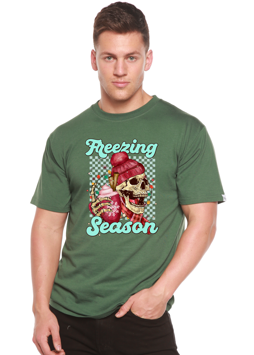 Camiseta Gráfica Unisex de Manga Corta de Viscosa de Bambú/Algodón Orgánico "Temporada de Frío"