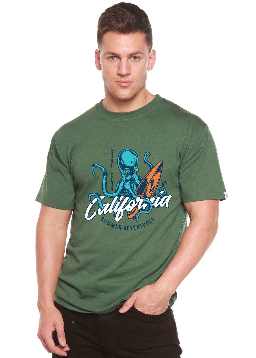 Camiseta gráfica de manga corta de bambú/algodón orgánico para hombre "California Summer Adventures"