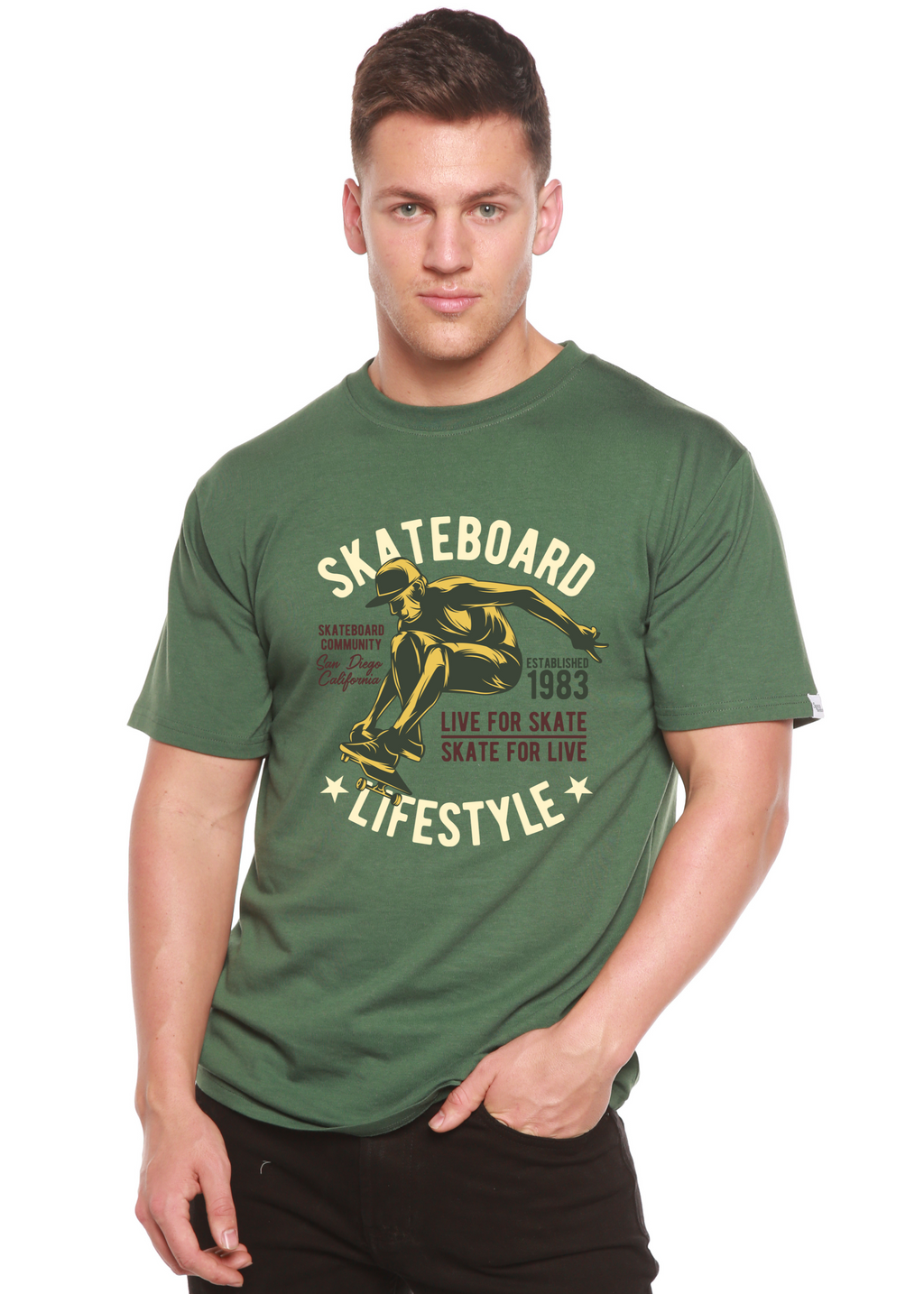 Camiseta gráfica de manga corta de viscosa de bambú/algodón orgánico para hombre "Estilo Skater"