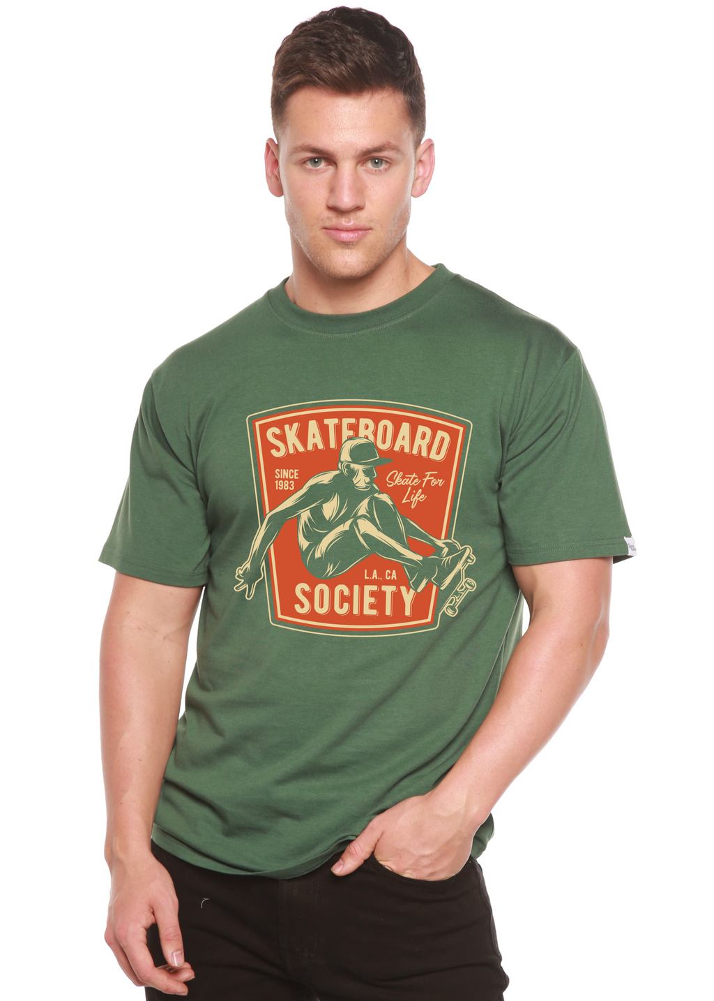 Camiseta gráfica de manga corta de viscosa de bambú y algodón orgánico para hombre Skateboard Society