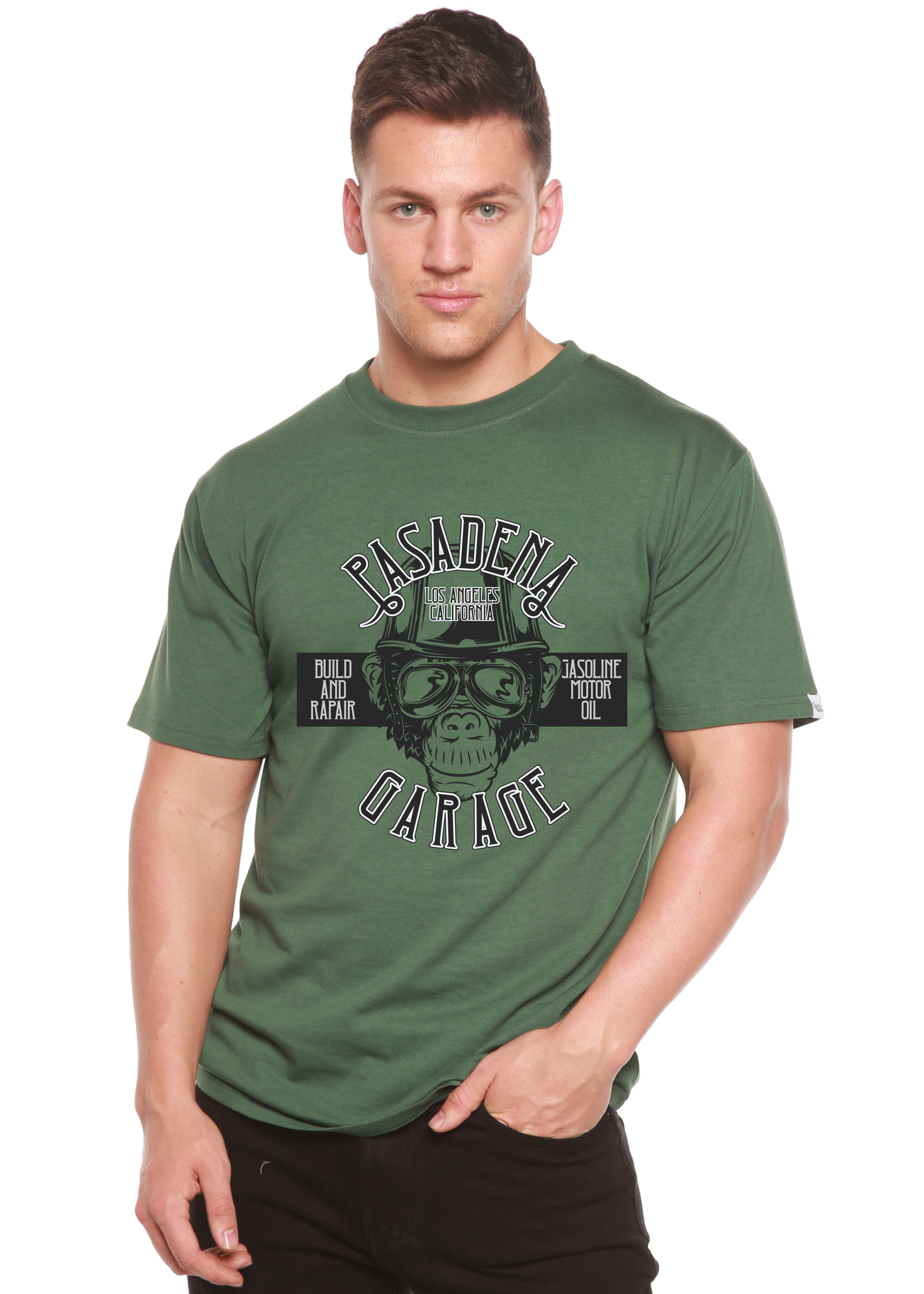 Camiseta Gráfica de Manga Corta de Viscosa de Bambú/Algodón Orgánico para Hombre Pasadena Garage