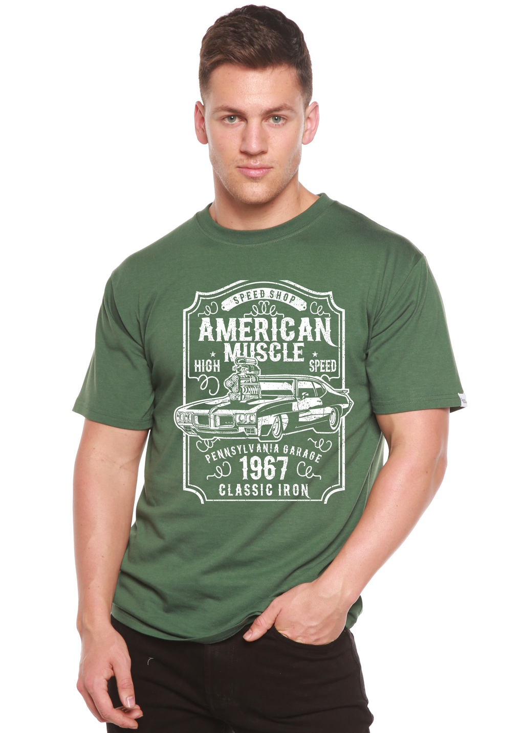 Camiseta gráfica de manga corta de bambú/algodón orgánico American Muscle para hombre