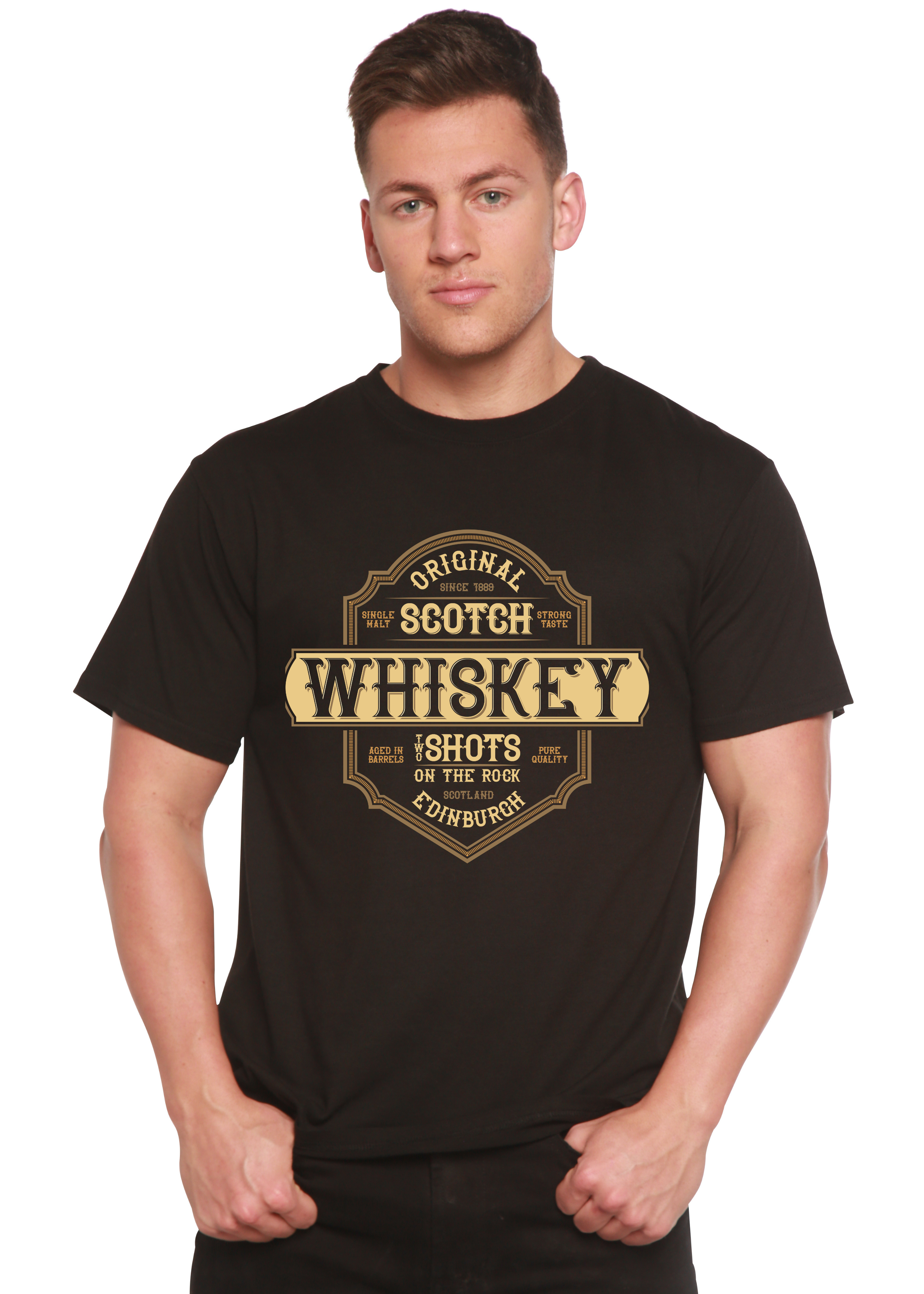 Camiseta de manga corta Whiskey de viscosa de bambú/algodón orgánico con diseño gráfico para hombre