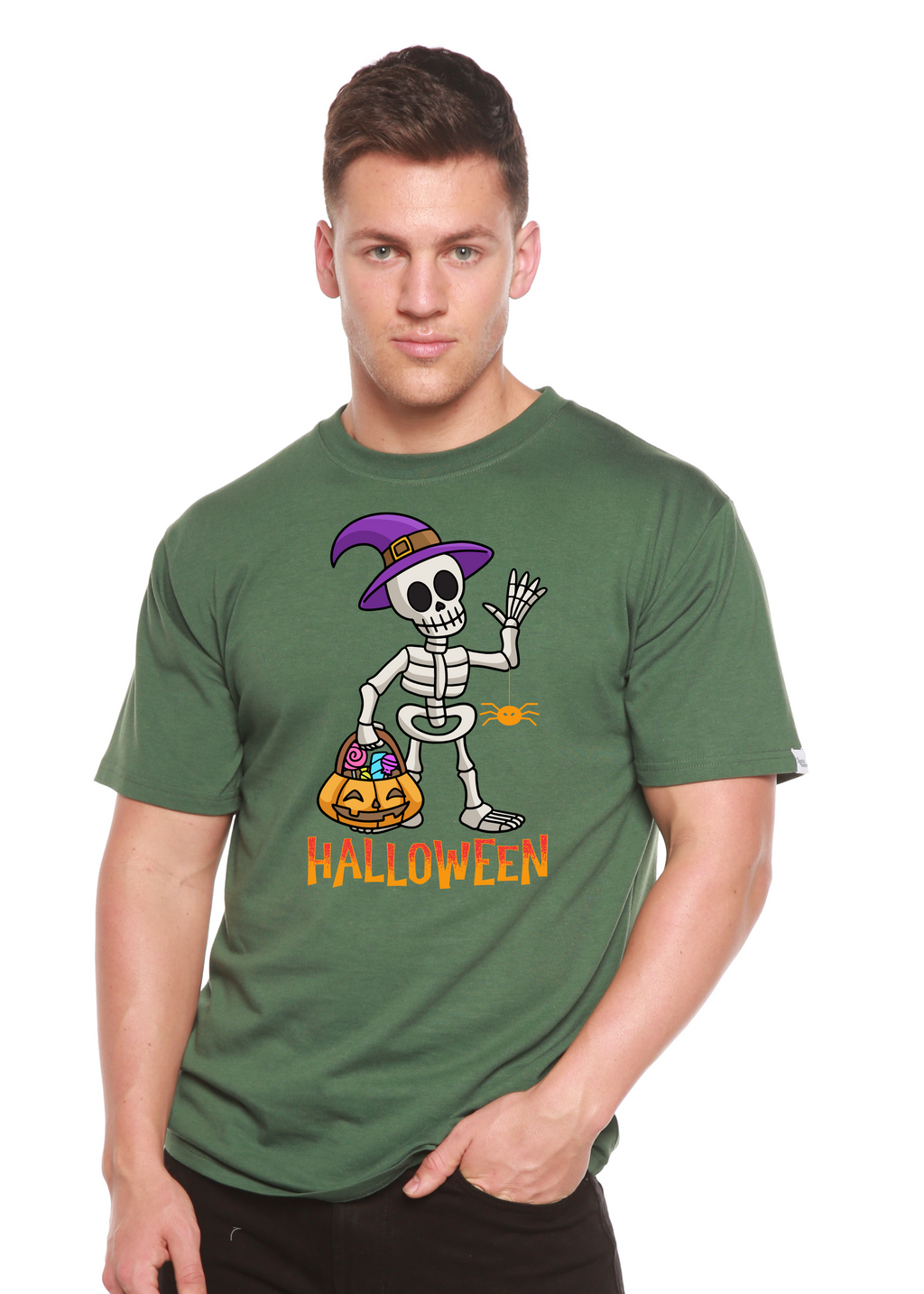 Camiseta gráfica unisex de manga corta de bambú-viscosa/algodón orgánico "Happy Halloween"