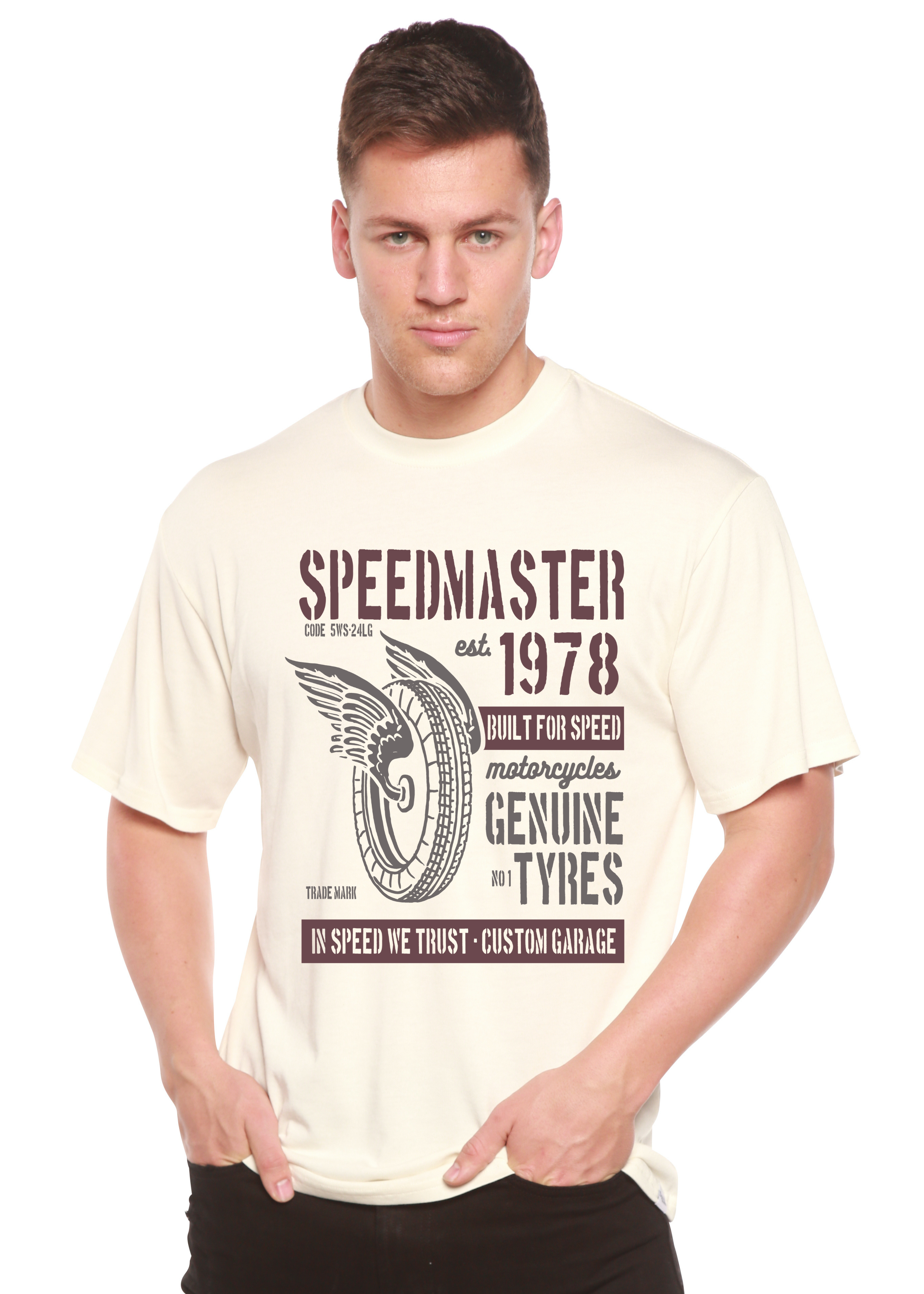 Camiseta gráfica de manga corta para hombre Speed Master Spun Bamboo® de bambú viscosa/algodón orgánico