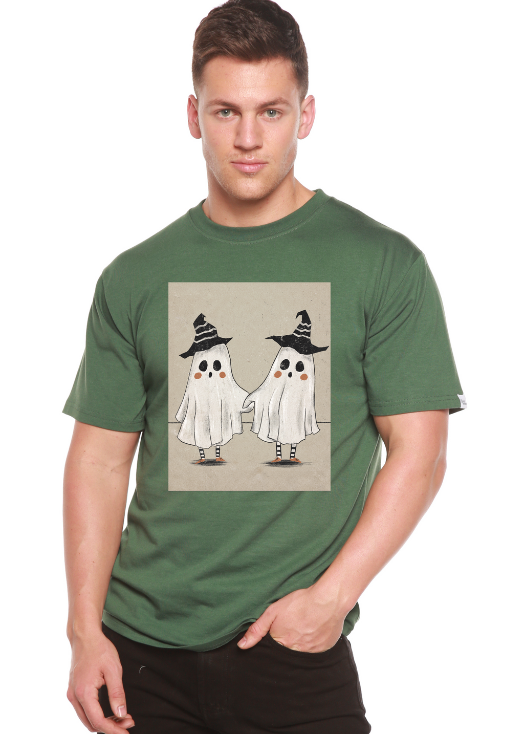 Camiseta gráfica de manga corta para hombre con diseño de fantasma de viscosa de bambú/algodón orgánico