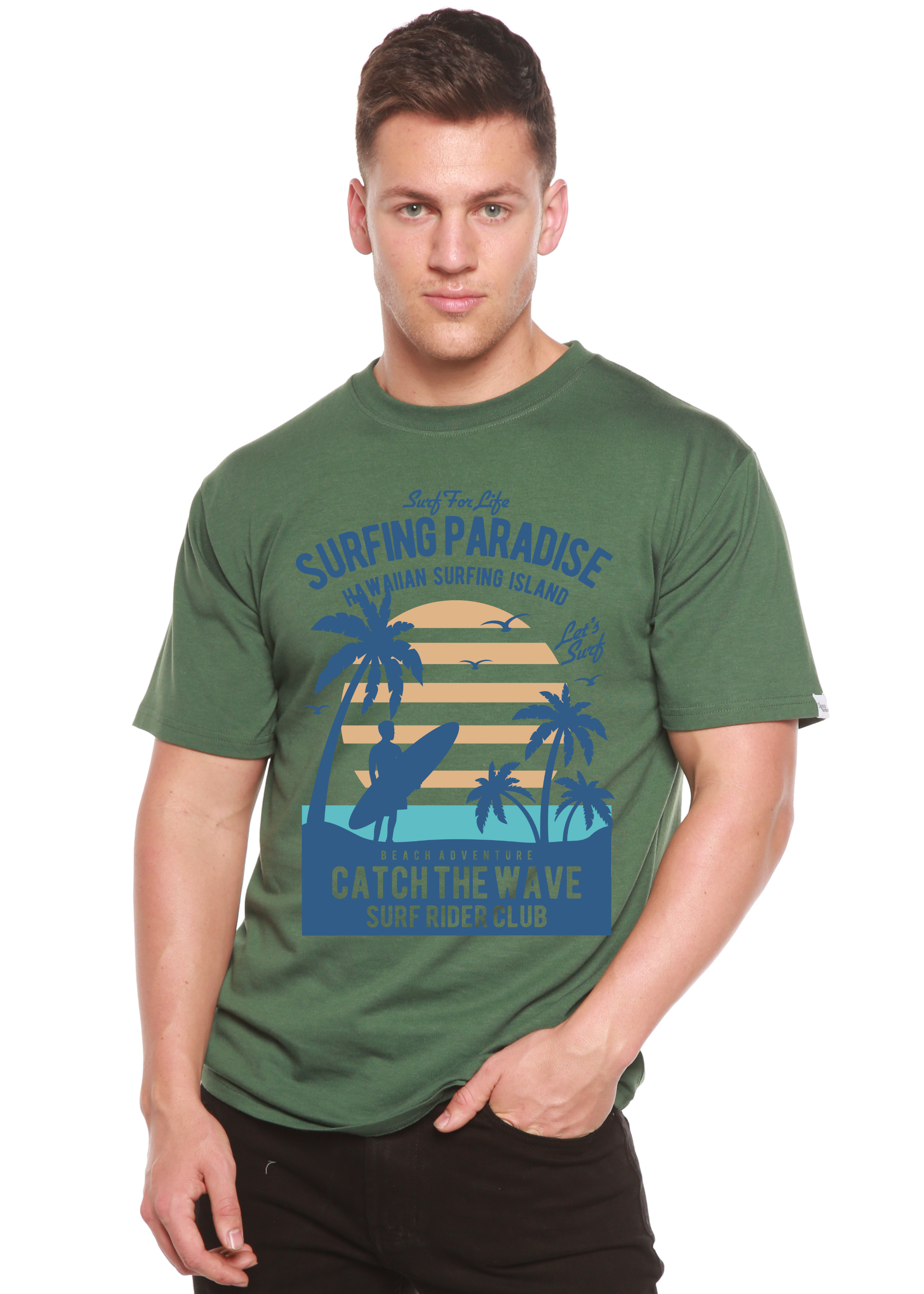 Camiseta gráfica de manga corta de bambú/algodón orgánico Surfing Paradis Spun Bamboo® para hombre