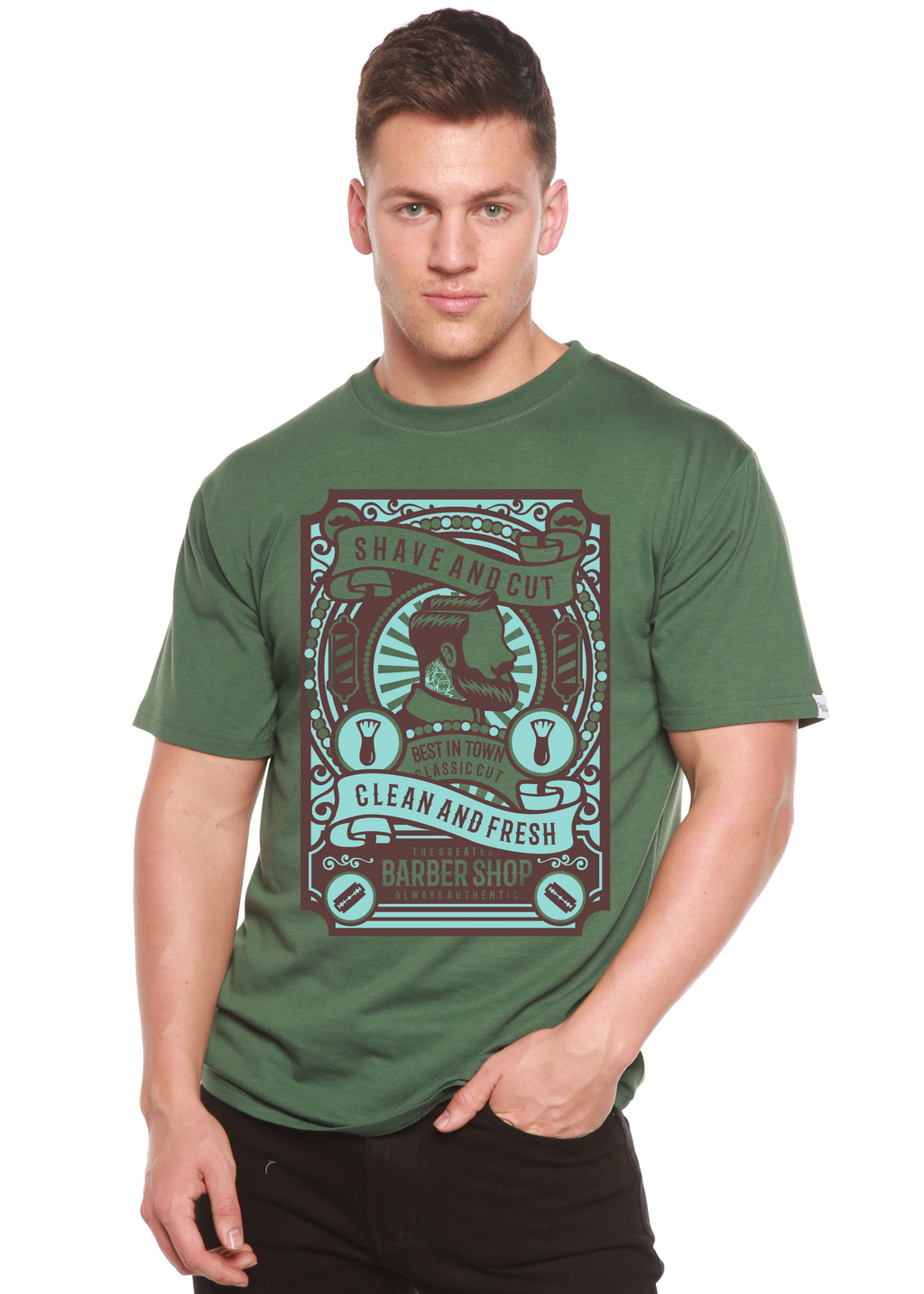 Camiseta gráfica de manga corta Shave and Cut Spun Bamboo® de viscosa de bambú/algodón orgánico para hombre
