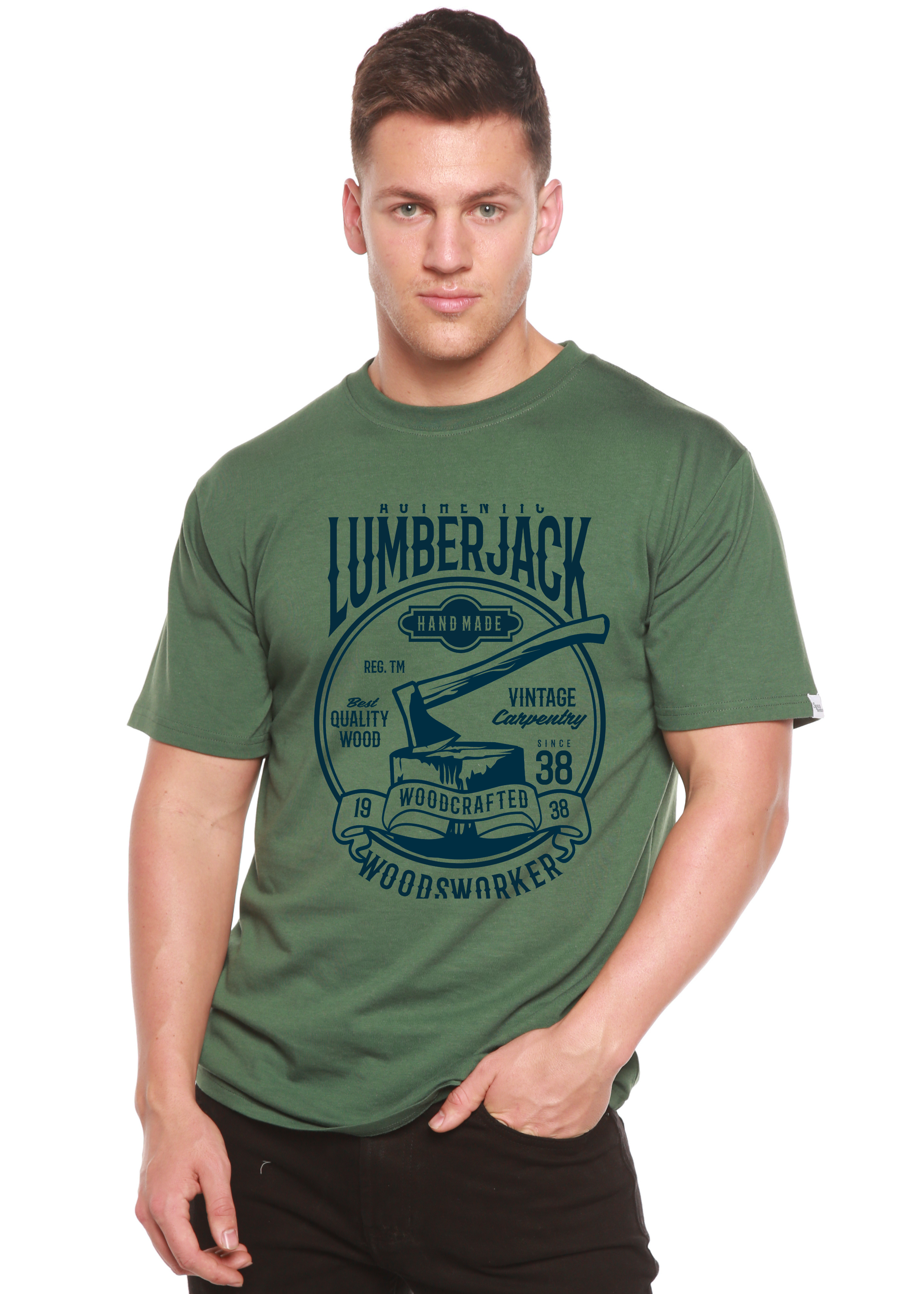 Camiseta gráfica de manga corta de bambú/algodón orgánico "Authentic Lumberjack" para hombre