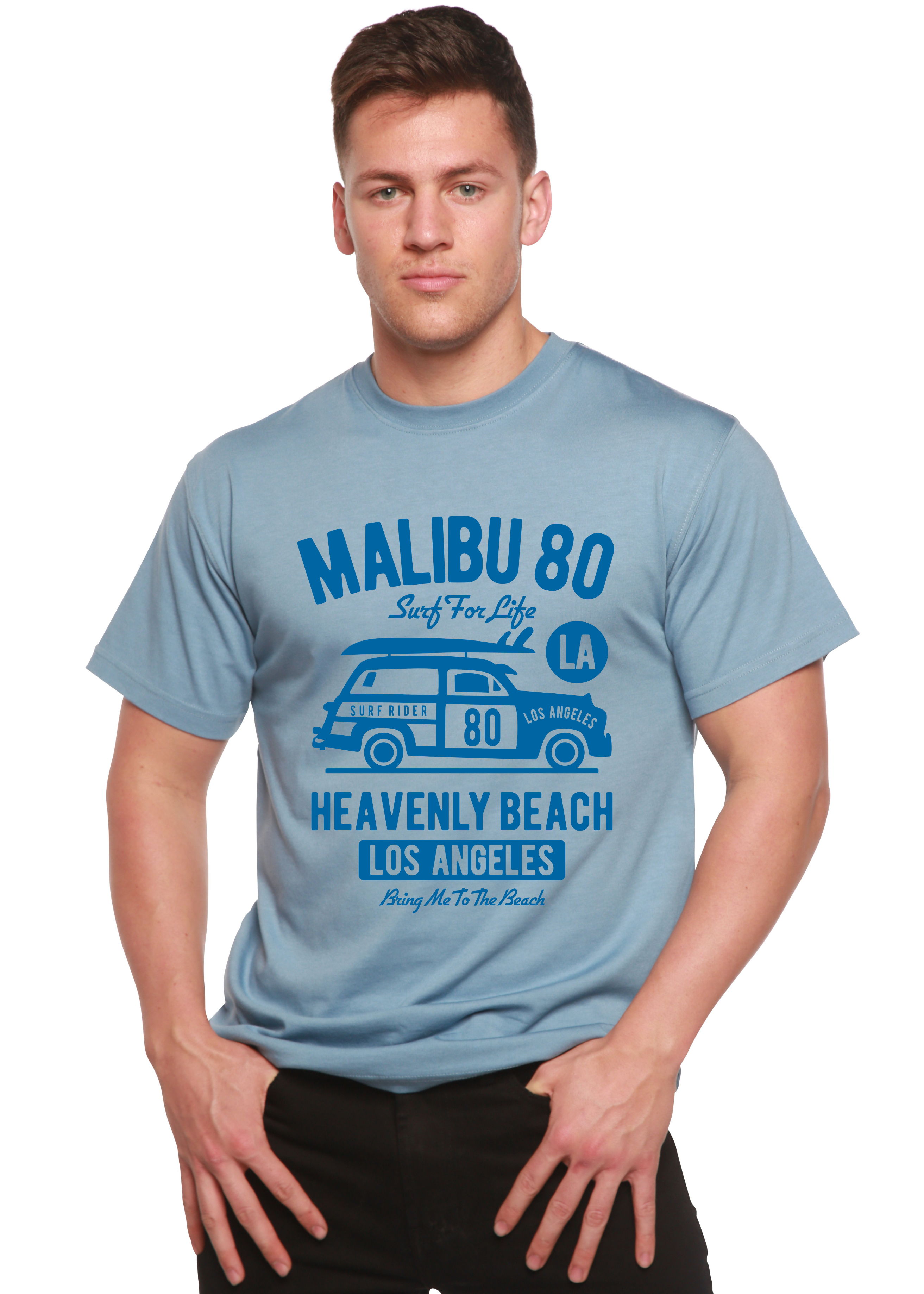 Camiseta gráfica de manga corta de viscosa de bambú y algodón orgánico para hombre Malibu 80