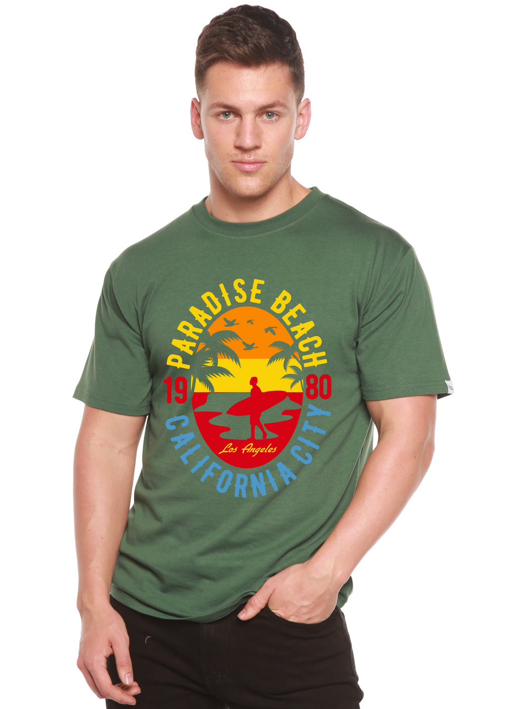 Sunshine Paradise Spun Bamboo® Camiseta Gráfica de Manga Corta de Bambú Viscosa/Algodón Orgánico para Hombre