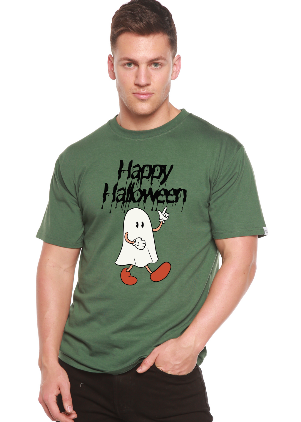 Camiseta gráfica de manga corta de viscosa de bambú/algodón orgánico para hombre - ¡Feliz Halloween!
