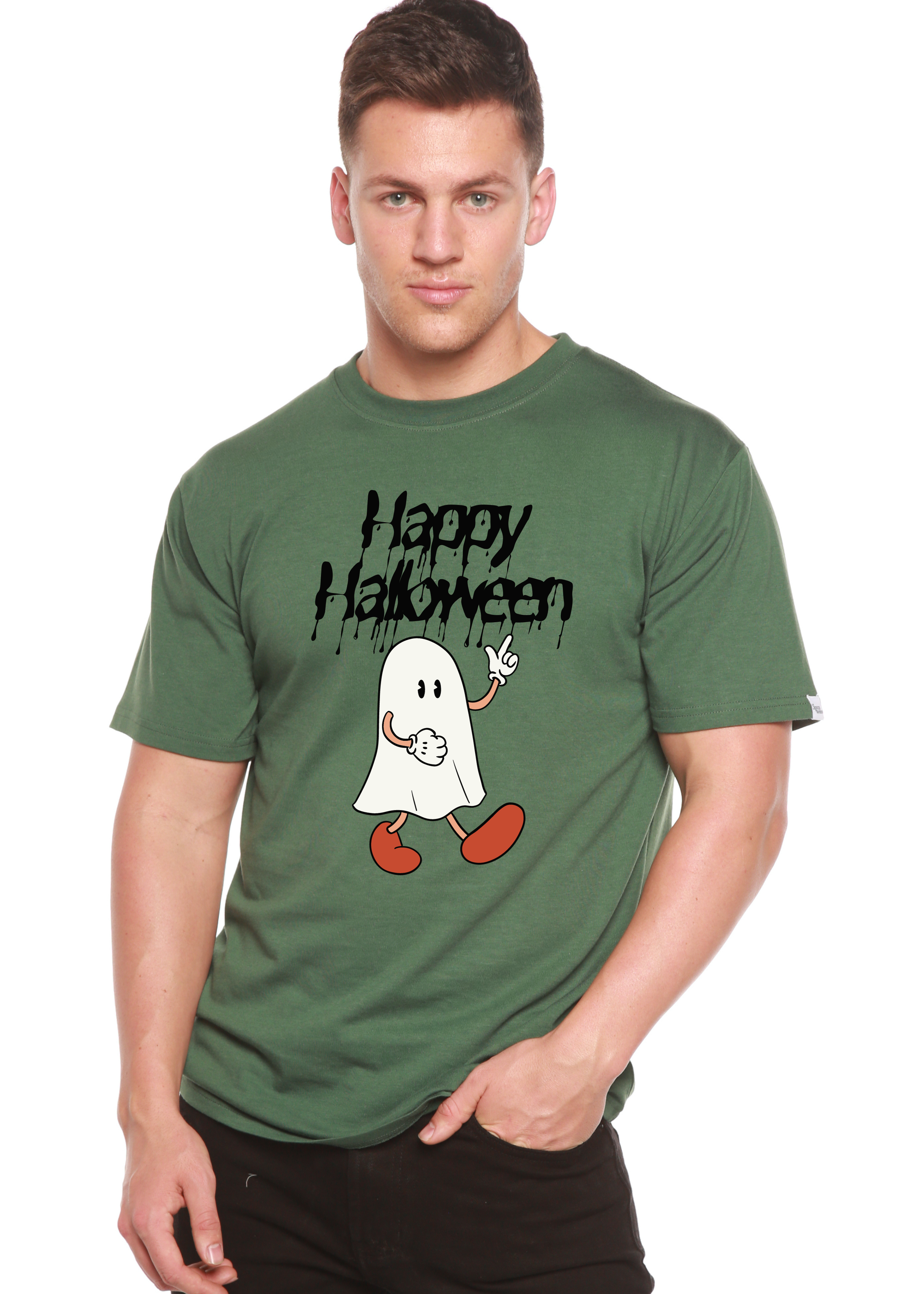 Camiseta gráfica de manga corta de viscosa de bambú/algodón orgánico para hombre - ¡Feliz Halloween!