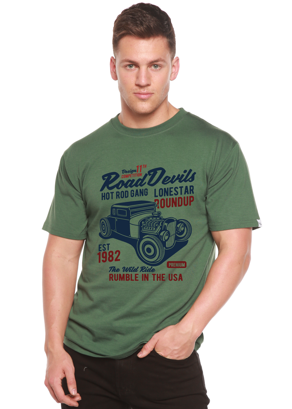Camiseta gráfica de manga corta Road Devils Spun Bamboo® de viscosa de bambú/algodón orgánico para hombre