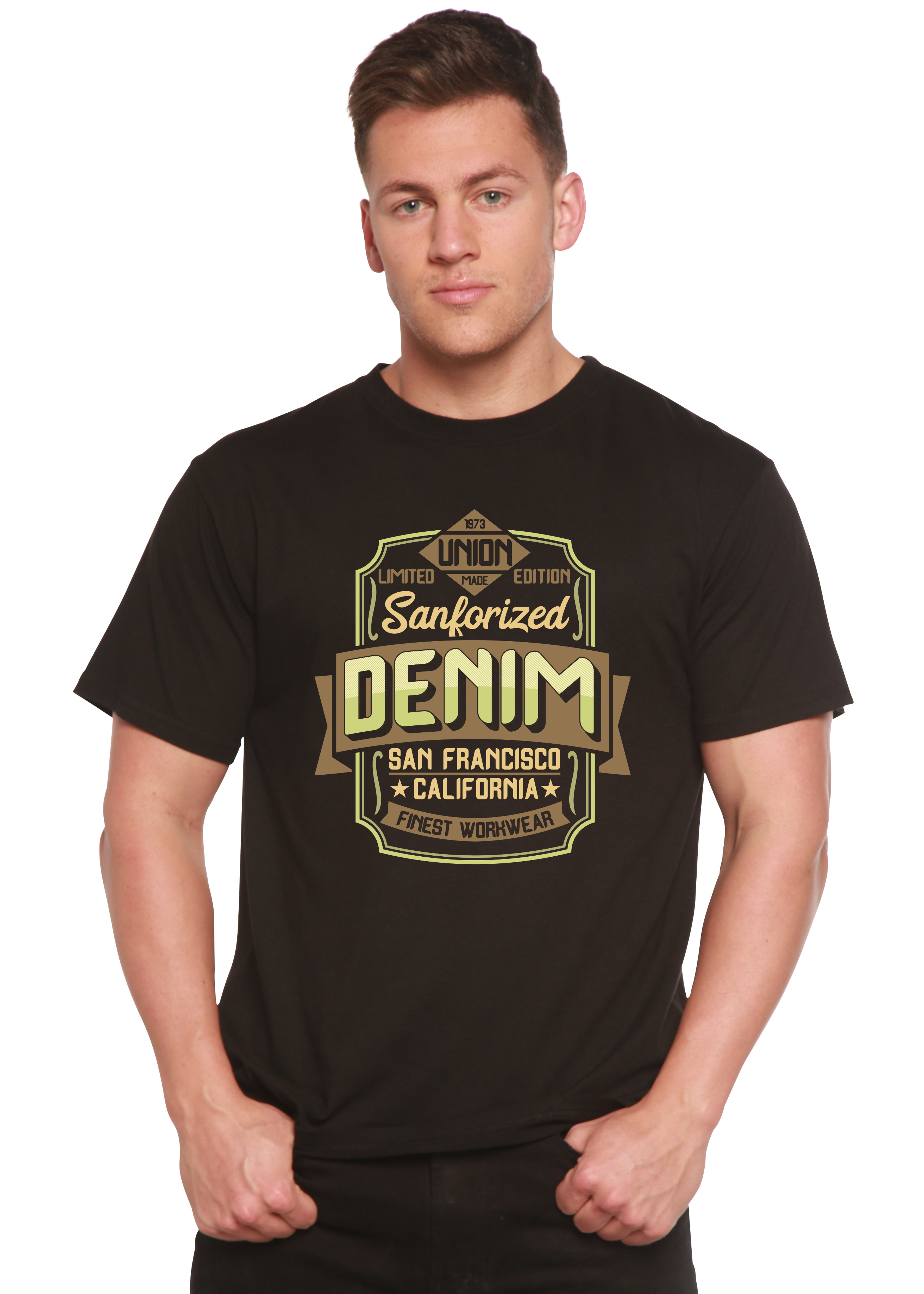 Camiseta gráfica de manga corta Sanforized Denim para hombre de viscosa de bambú/algodón orgánico