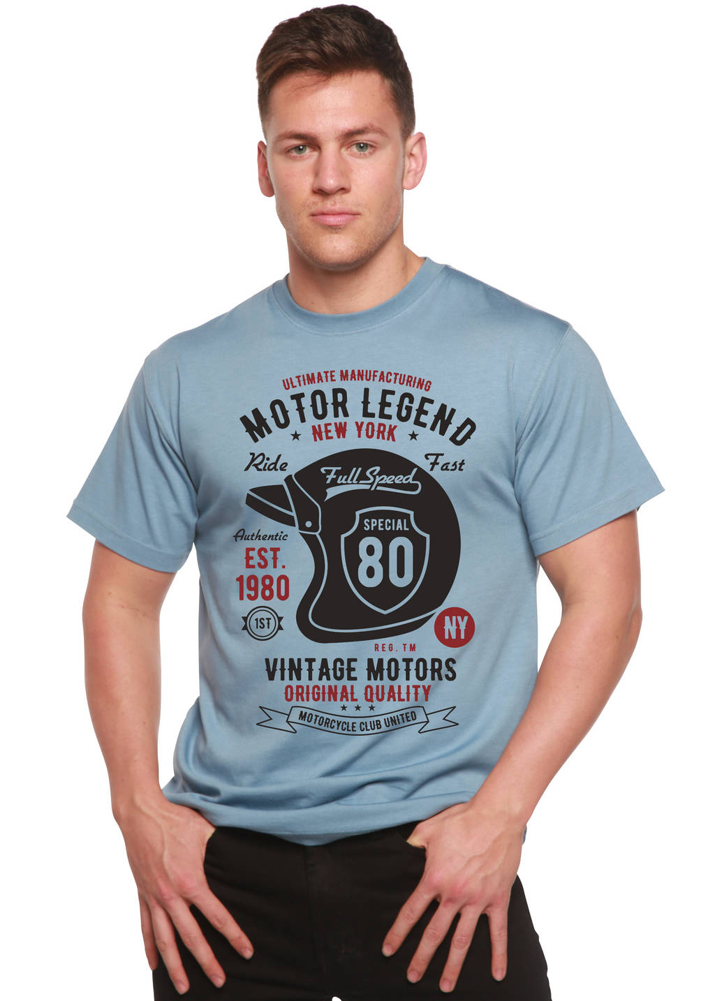 Camiseta de manga corta con gráfico de viscosa de bambú/algodón orgánico Motor Legend Helmet para hombre