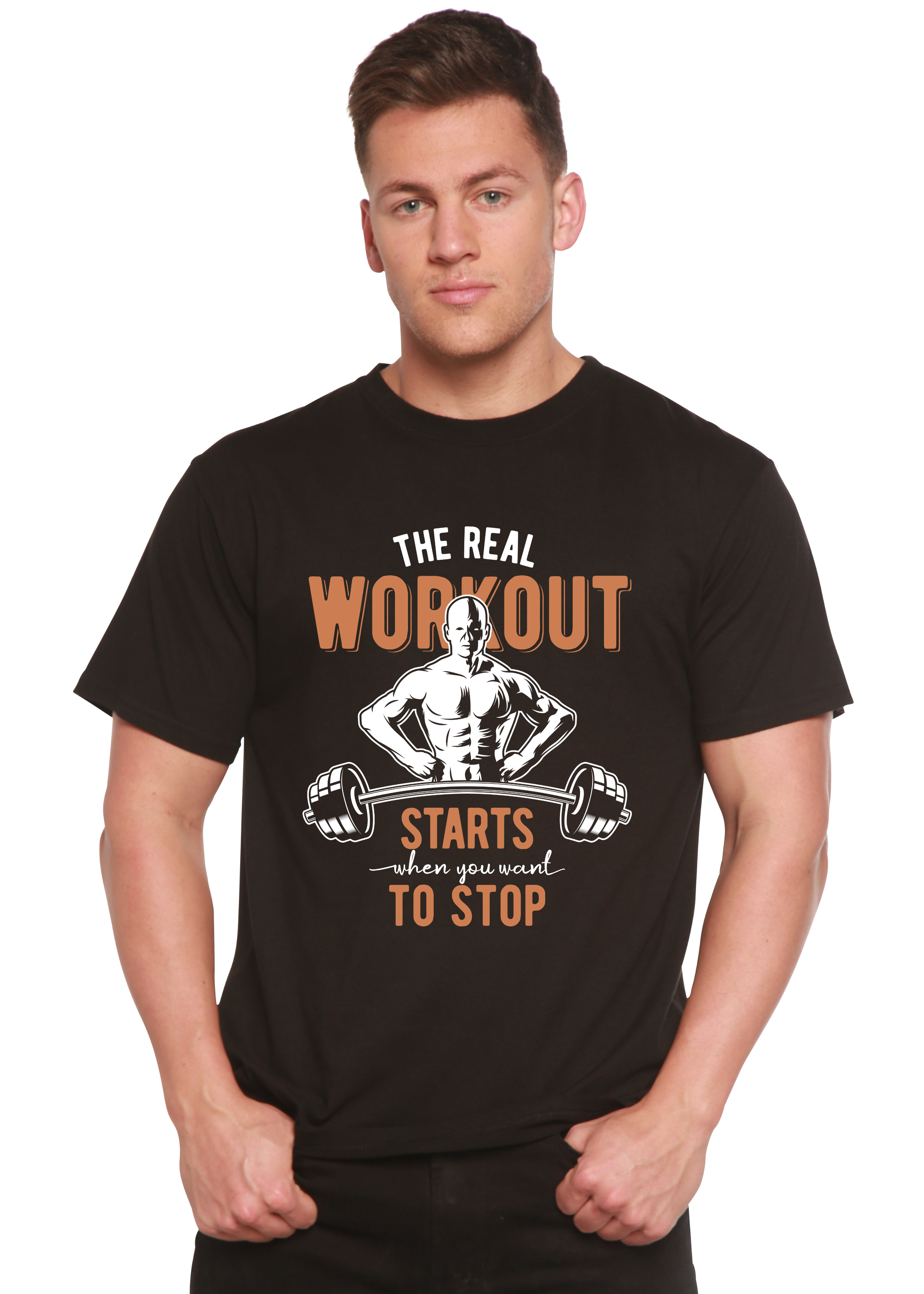 Camiseta gráfica de manga corta para hombre The Real Workout de bambú viscosa/algodón orgánico