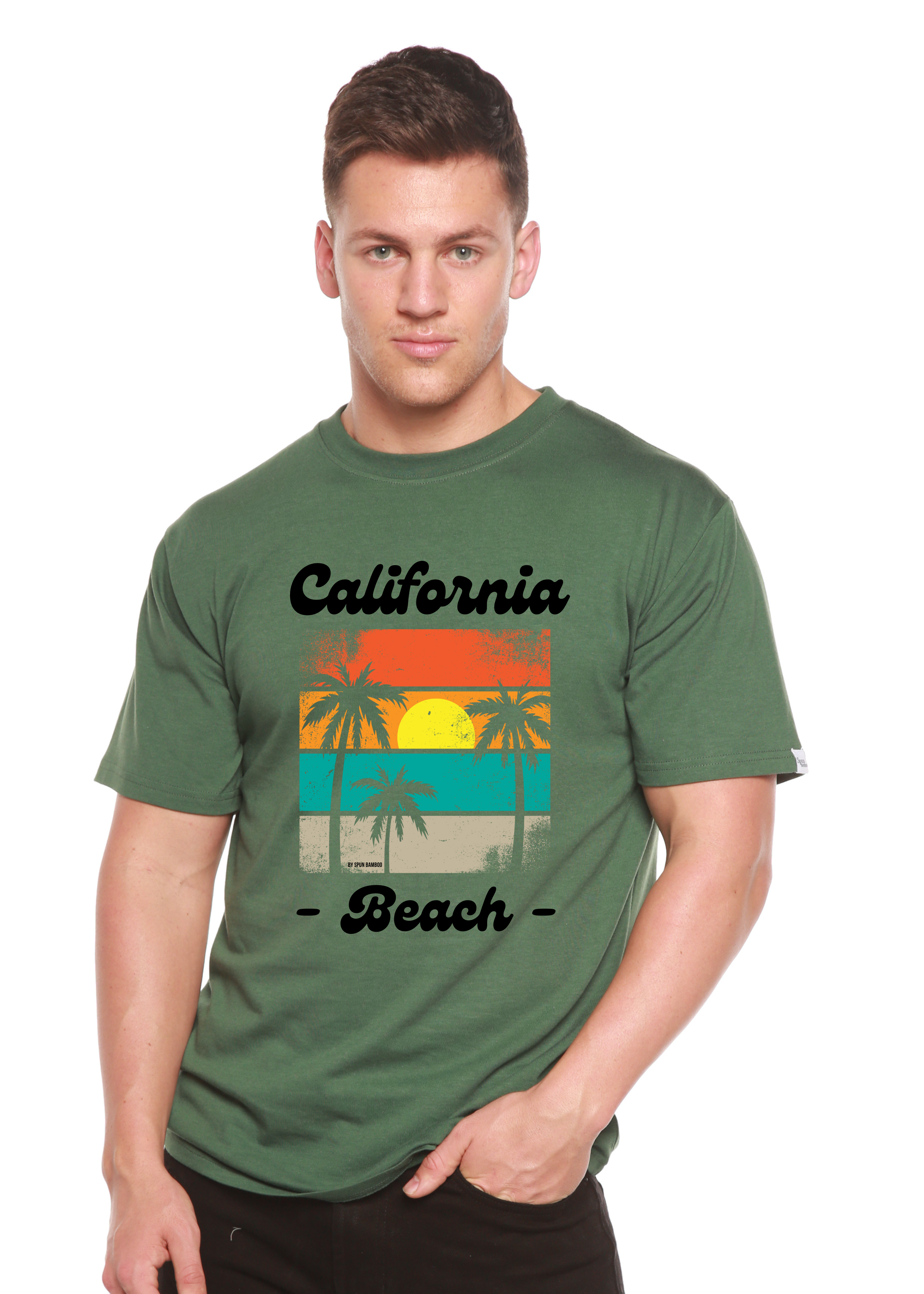Camiseta gráfica de manga corta de viscosa de bambú y algodón orgánico California Beach unisex