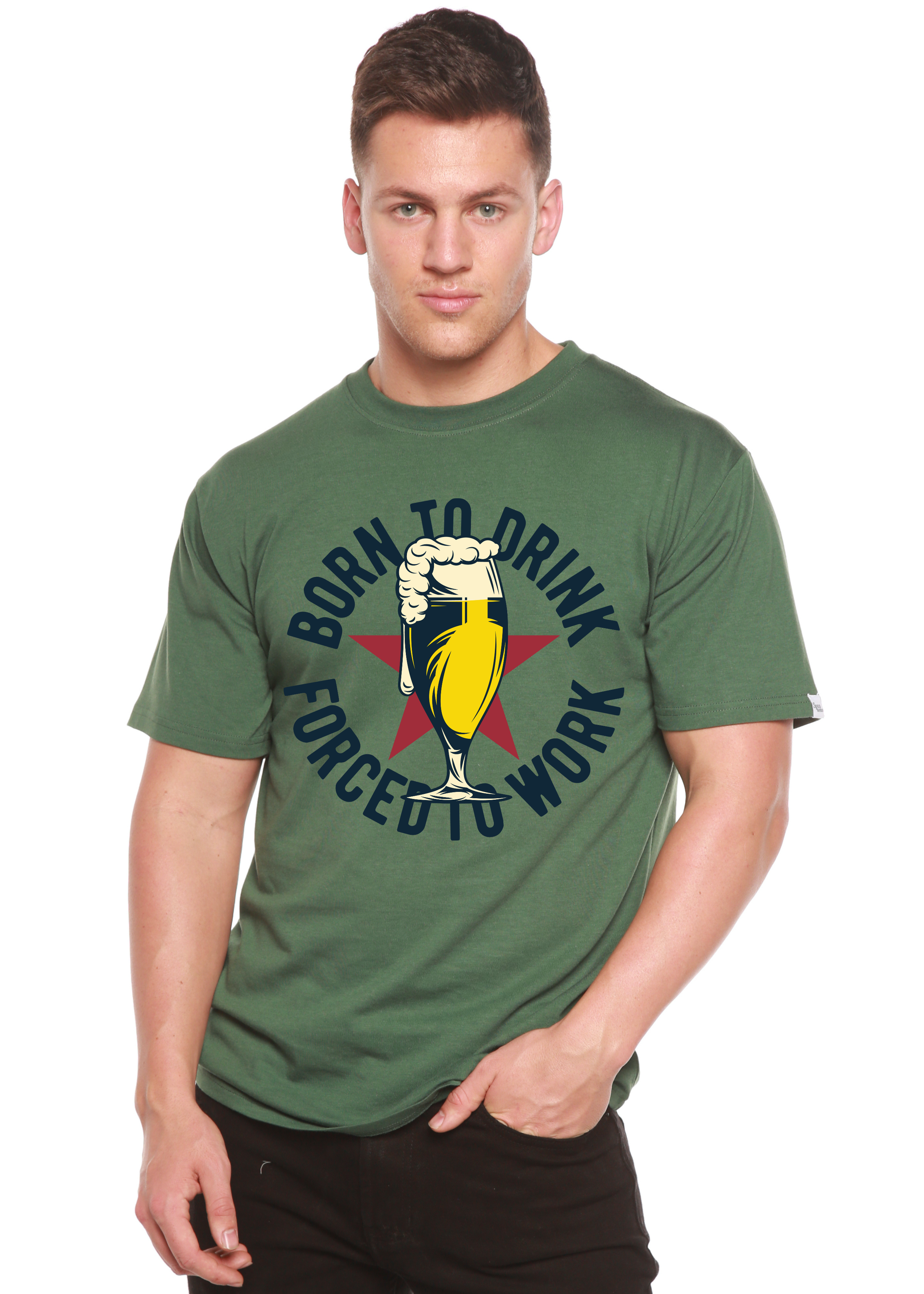 Camiseta gráfica de manga corta de viscosa de bambú/algodón orgánico "Born to Drink" para hombre