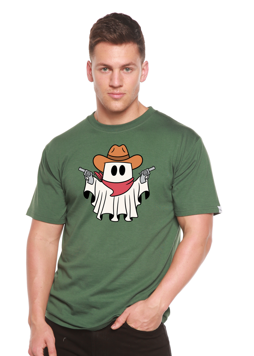Camiseta gráfica de manga corta de viscosa de bambú y algodón orgánico unisex Cowboy Ghost