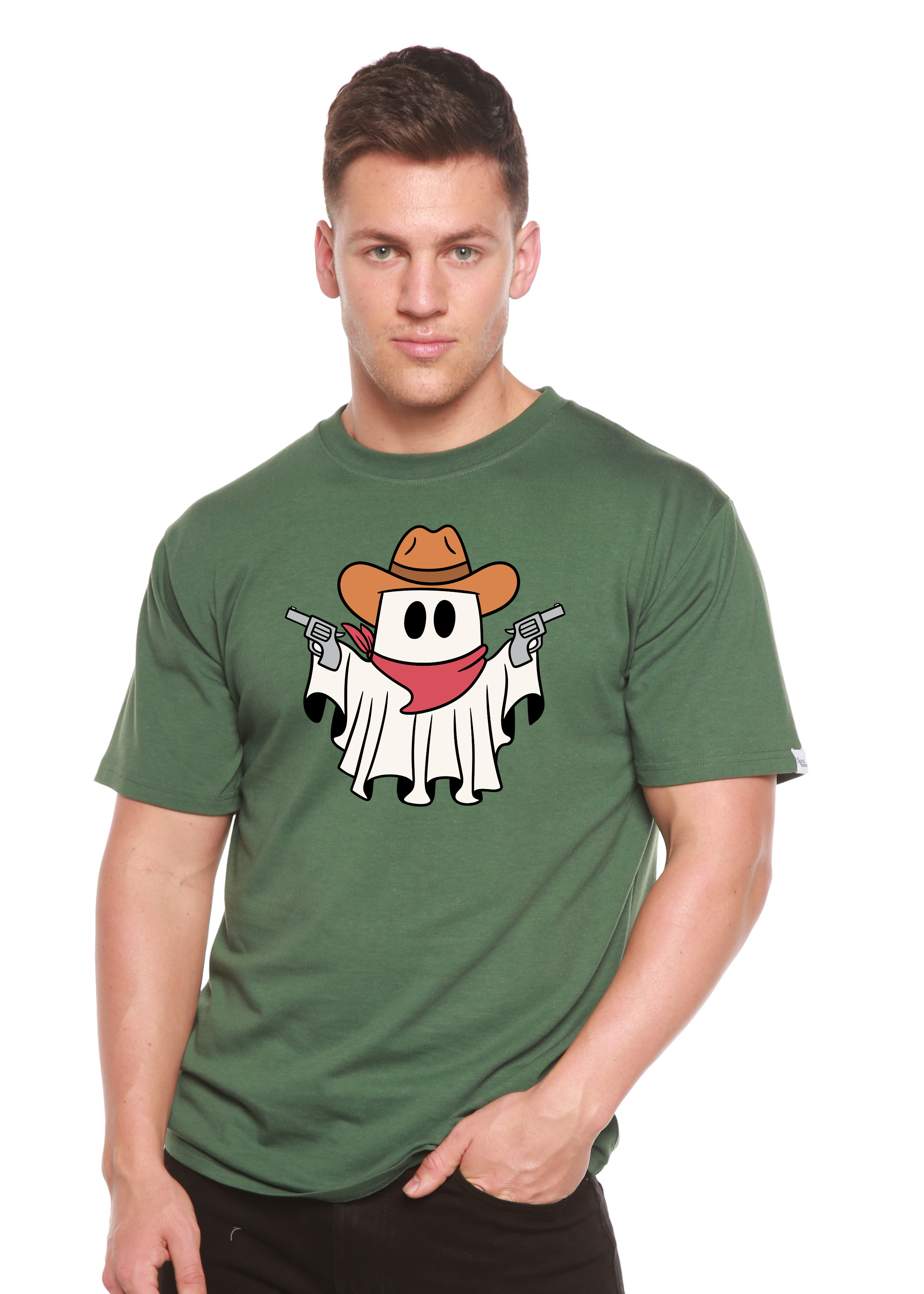 Camiseta gráfica de manga corta de viscosa de bambú y algodón orgánico unisex Cowboy Ghost