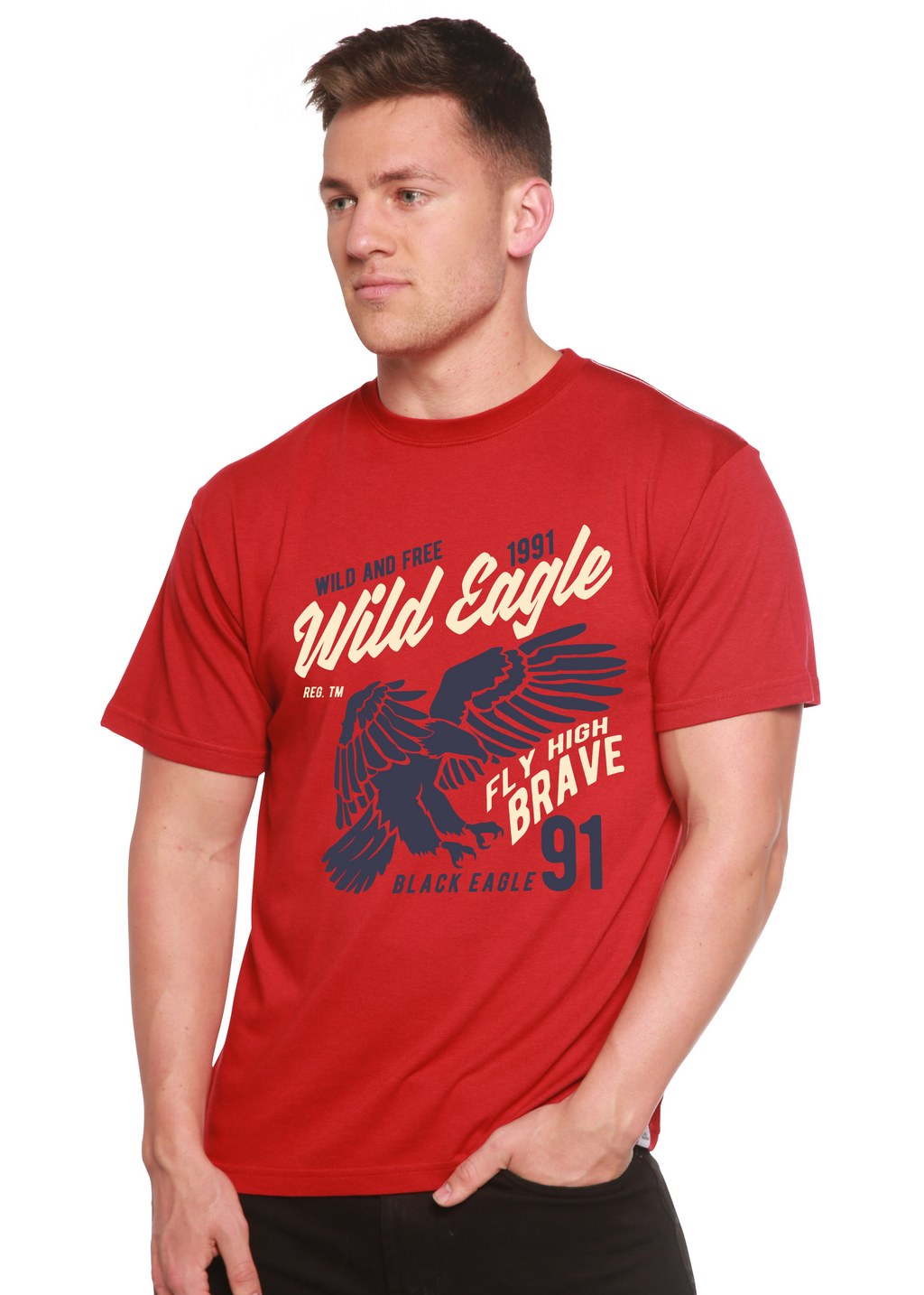Camiseta de manga corta con gráficos para hombre Wild Eagle Spun Bamboo® de viscosa de bambú/algodón orgánico