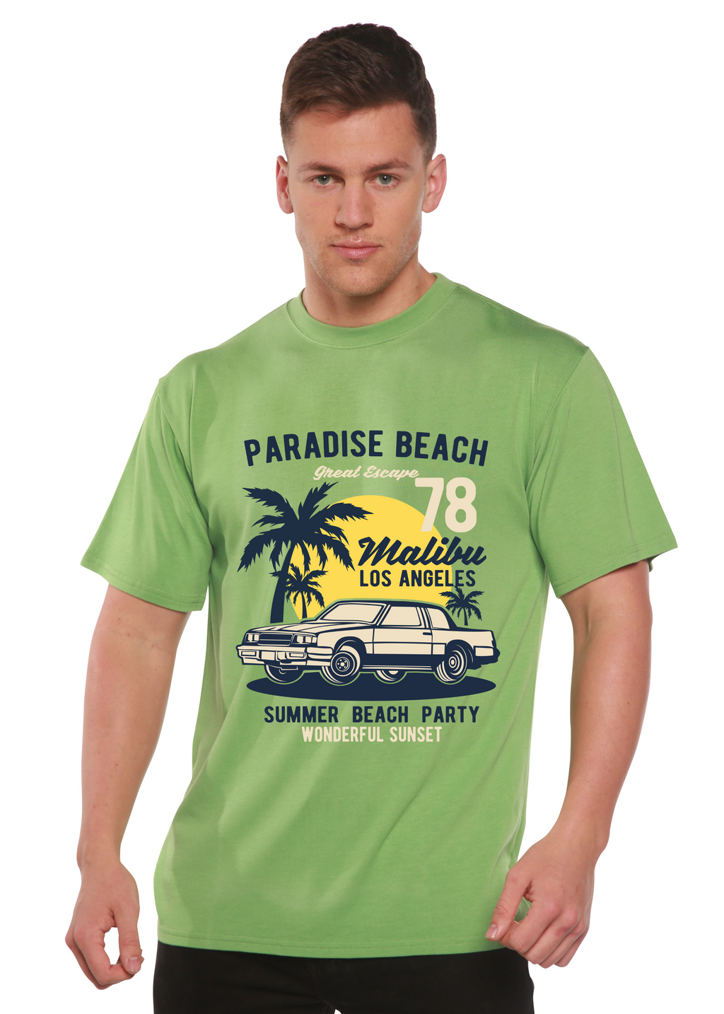 Camiseta Gráfica de Manga Corta Paradise Beach Spun Bamboo® de Viscosa de Bambú/Algodón Orgánico para Hombre