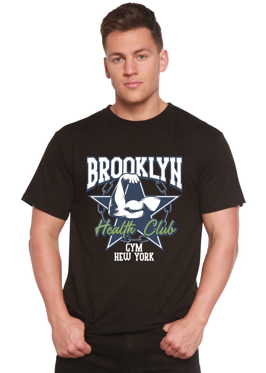 Camiseta gráfica de manga corta de bambú/algodón orgánico Brooklyn Health Club para hombre