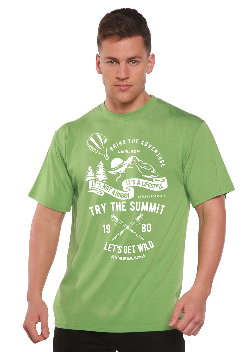Prueba la camiseta gráfica de manga corta de bambú/algodón orgánico Summit Spun Bamboo® para hombre