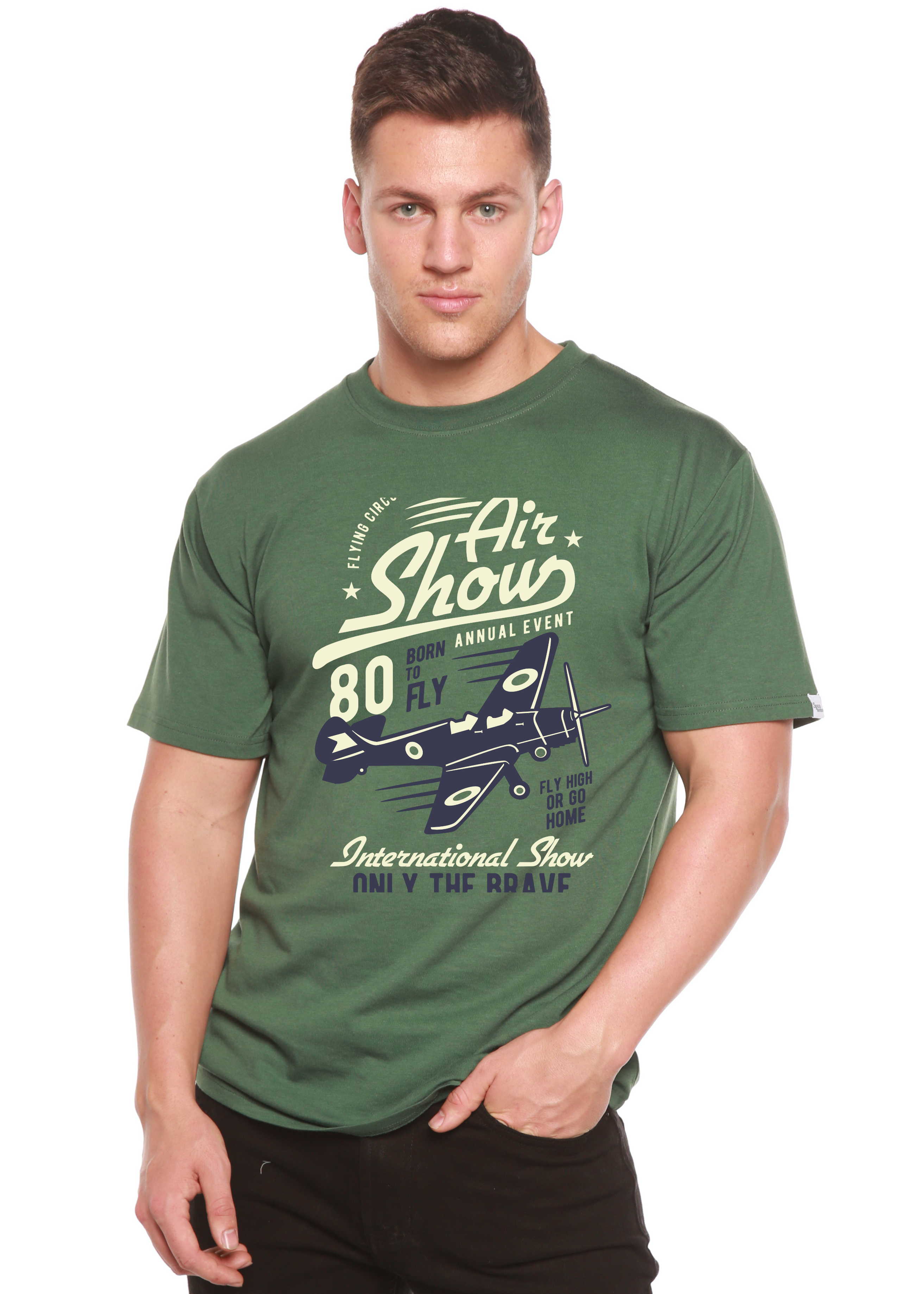 Camiseta Gráfica de Manga Corta de Viscosa de Bambú/Algodón Orgánico "Air Show" para Hombre