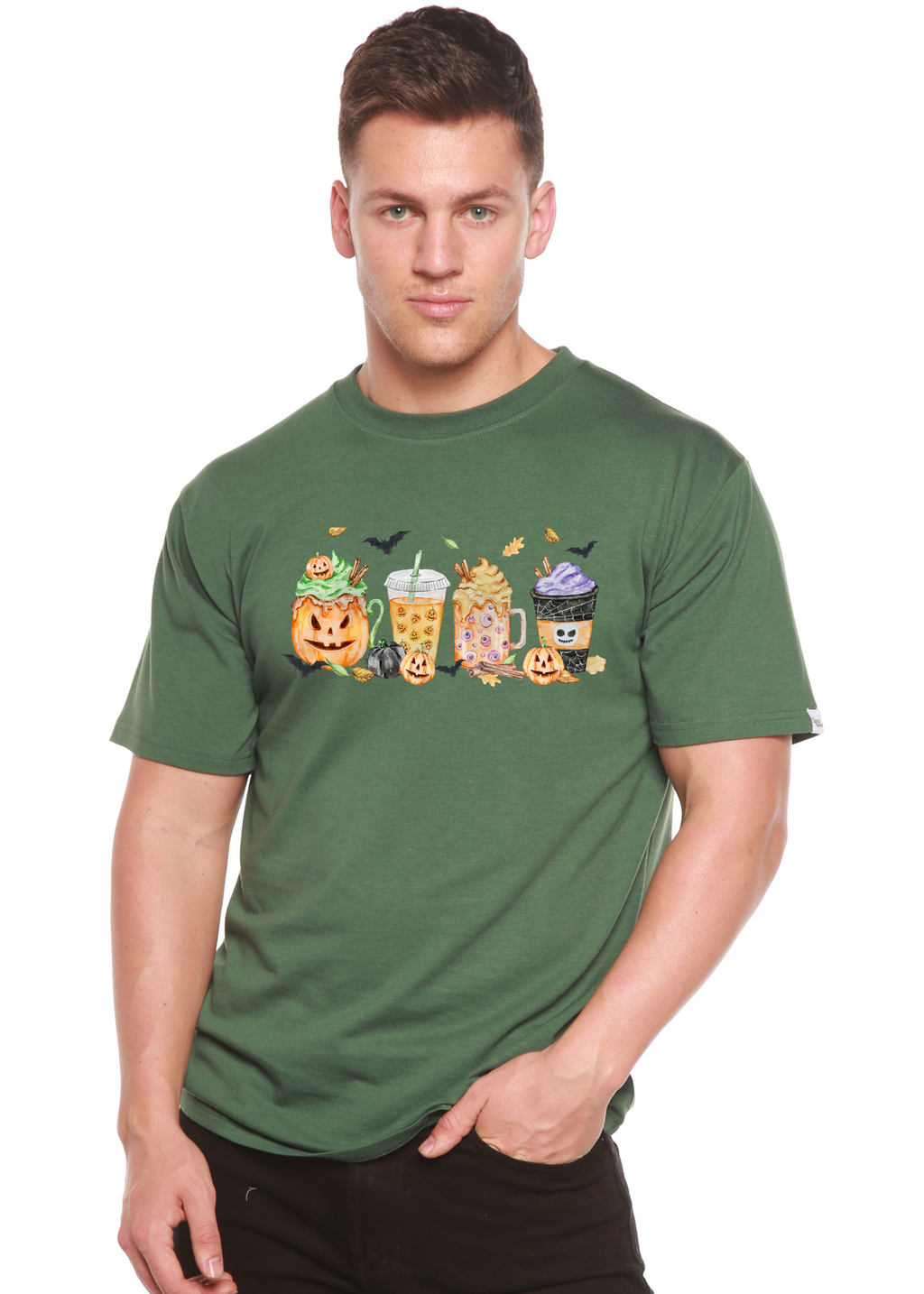 Camiseta gráfica de manga corta de viscosa de bambú/algodón orgánico para hombre - ¡Feliz Halloween!