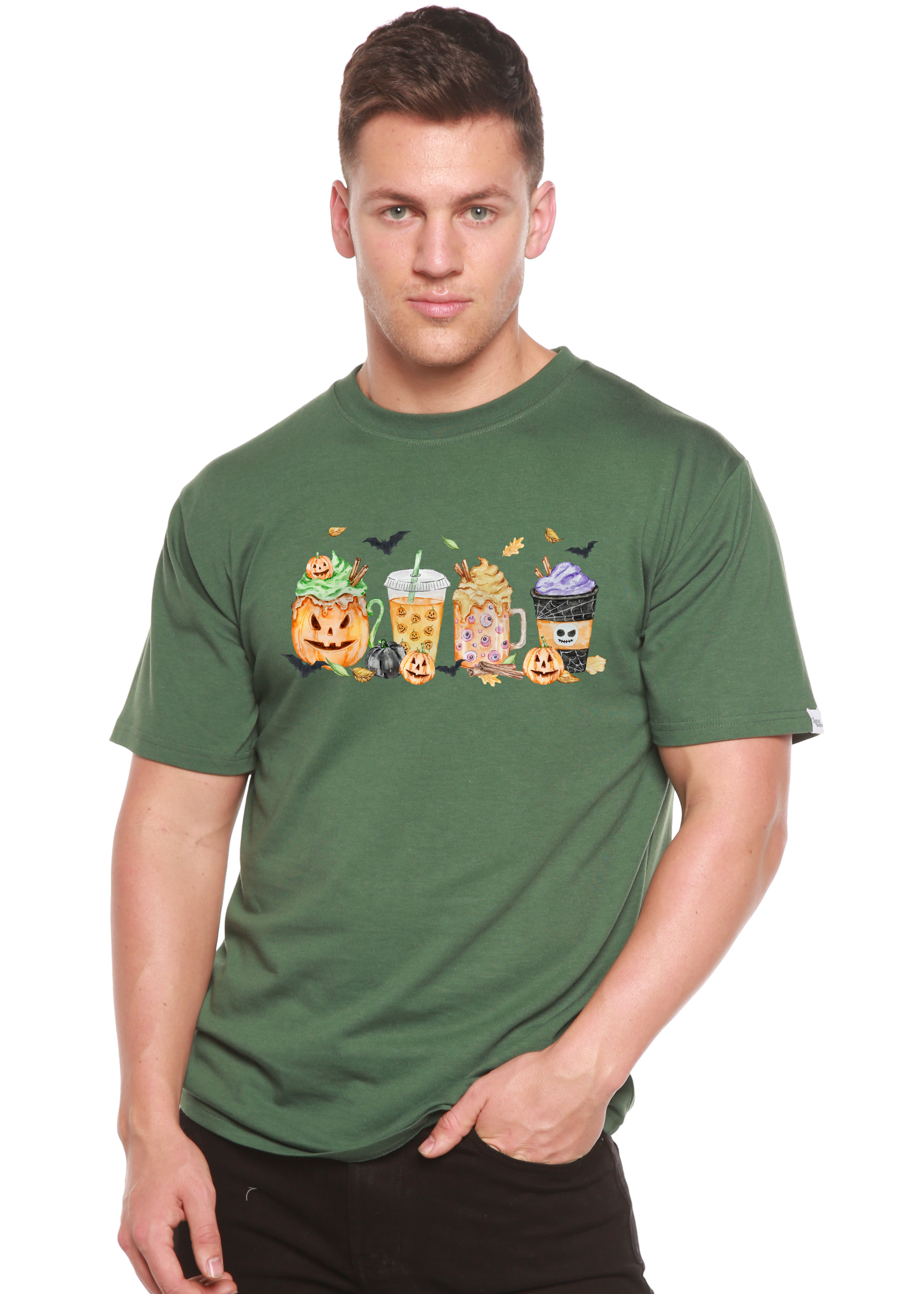 Camiseta gráfica de manga corta de viscosa de bambú/algodón orgánico para hombre - ¡Feliz Halloween!