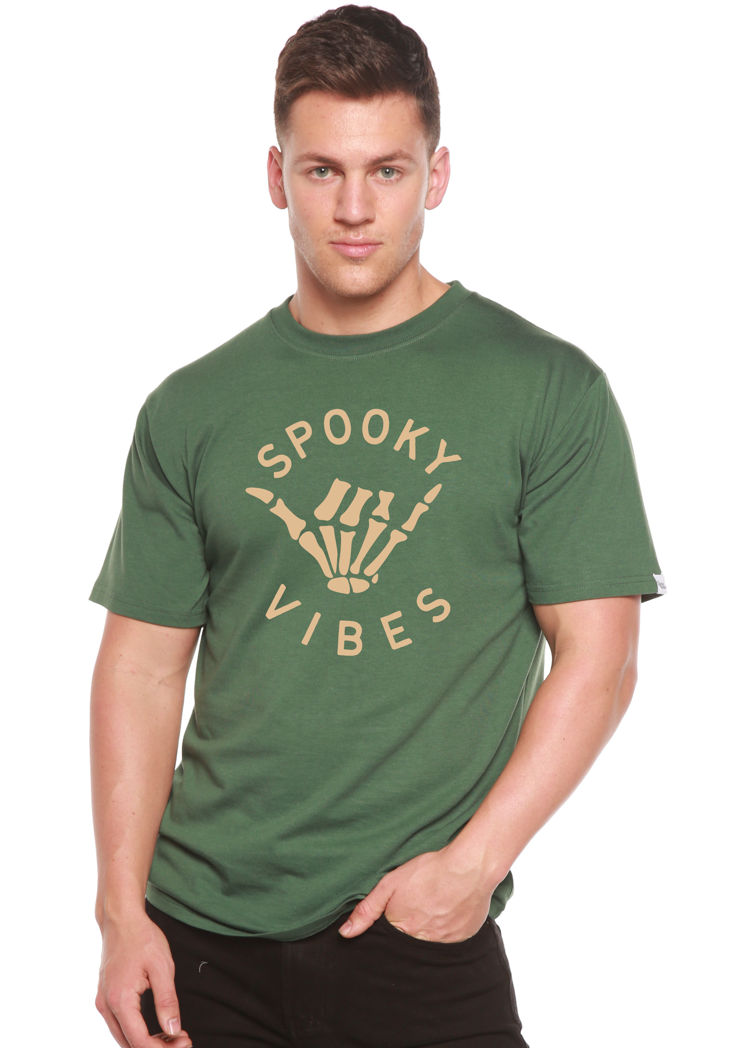 Camiseta gráfica de manga corta para hombre con vibra espeluznante de bambú viscosa/algodón orgánico