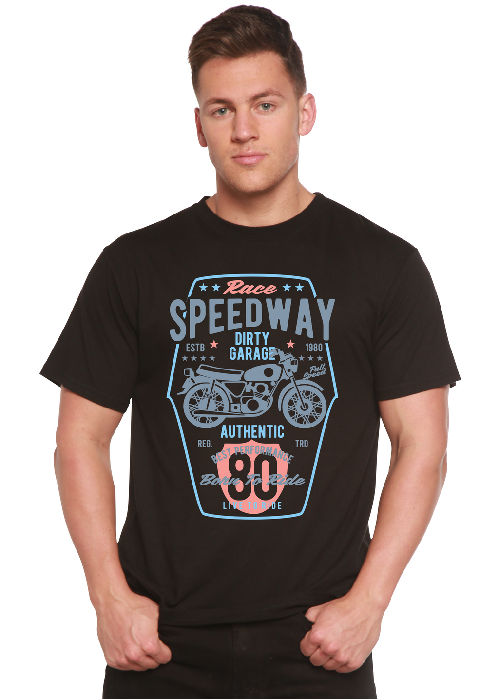 Camiseta de manga corta con gráficos de bambú/algodón orgánico para hombre Spun Bamboo® Speedway Motorcycle