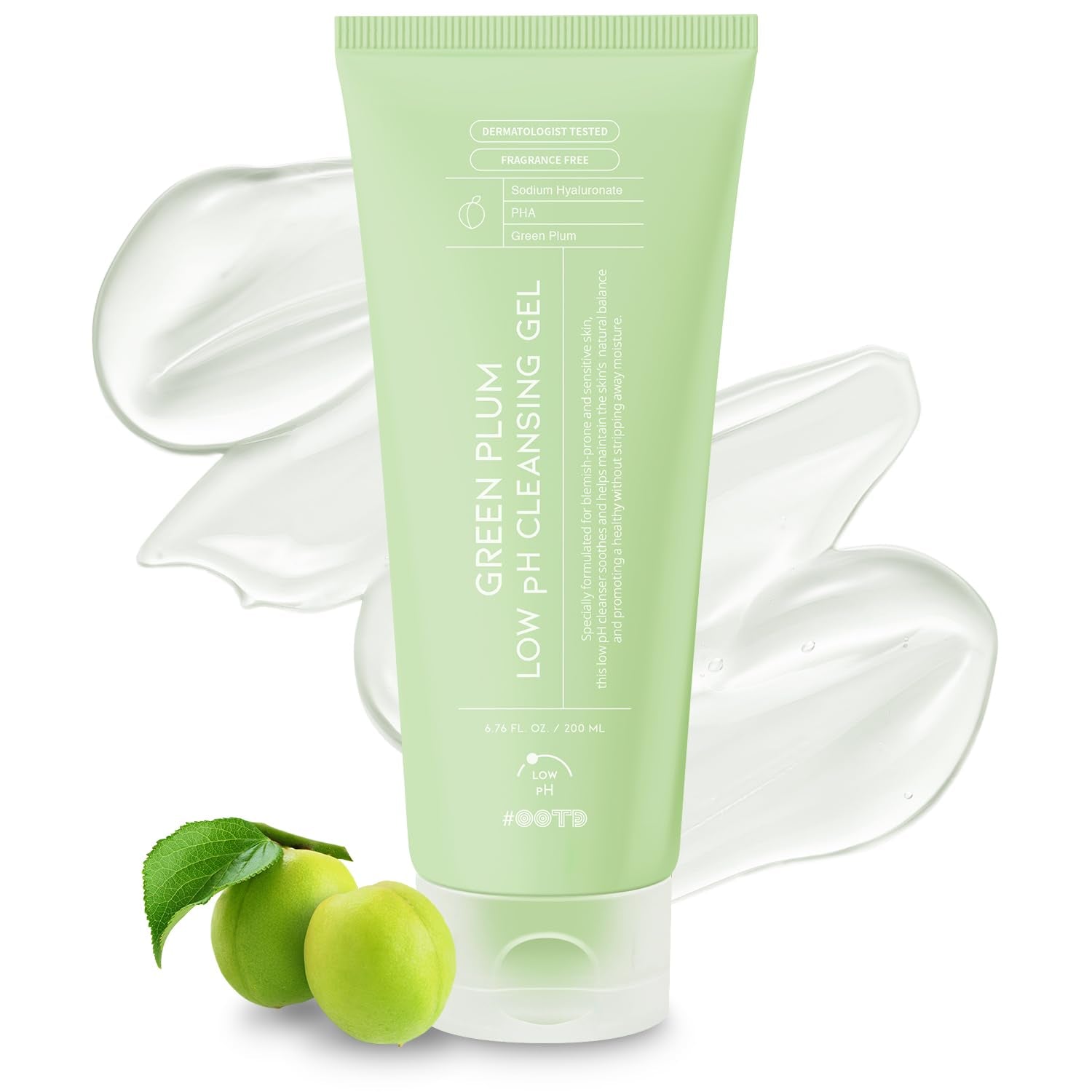Hydrating Facial Cleanser, Gentle Soothing Korean Cleanser Face Wash for Acne-Prone Sensitive Skin. Green Plum Low Ph Cleansing Gel 200Ml 6.76 Fl. Oz.