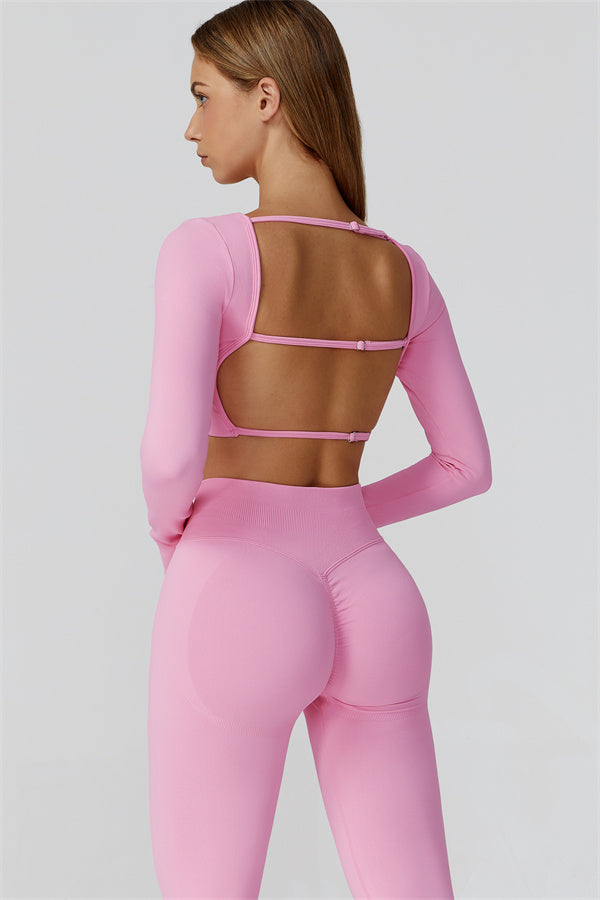 Conjunto de 2 piezas de leggings y top corto de manga larga Reign