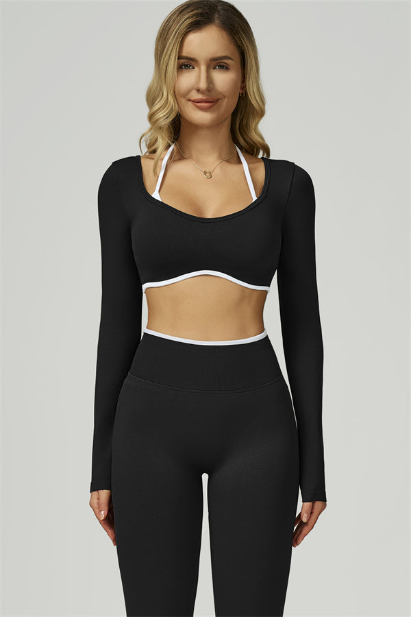 El conjunto de 2 piezas de crop top de manga larga y leggings Prime Line