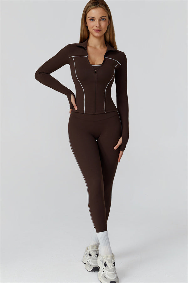 El conjunto de 3 piezas de leggings y sujetador deportivo con cremallera Venus