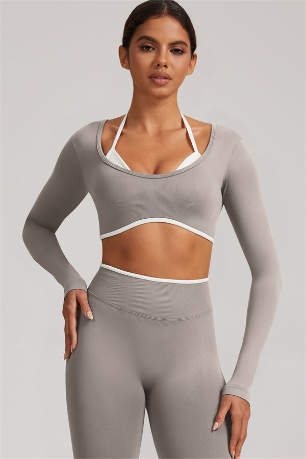 Conjunto de 2 piezas Elevate New: Top corto de manga larga y leggings
