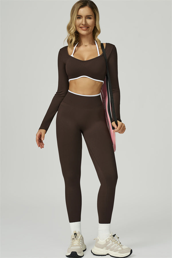 El conjunto de 2 piezas de crop top de manga larga y leggings Prime Line