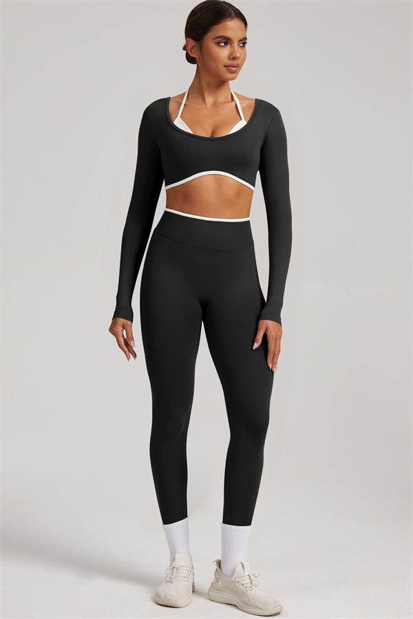 Conjunto de 2 piezas Elevate New: Top corto de manga larga y leggings