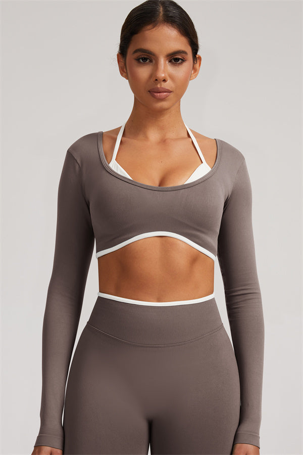 Conjunto de 2 piezas Elevate New: Top corto de manga larga y leggings