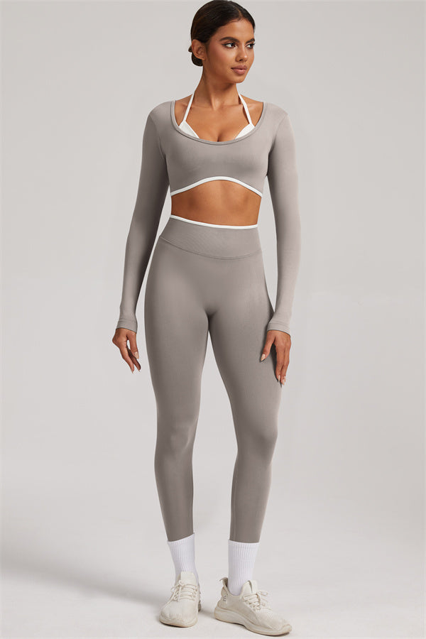 Conjunto de 2 piezas Elevate New: Top corto de manga larga y leggings