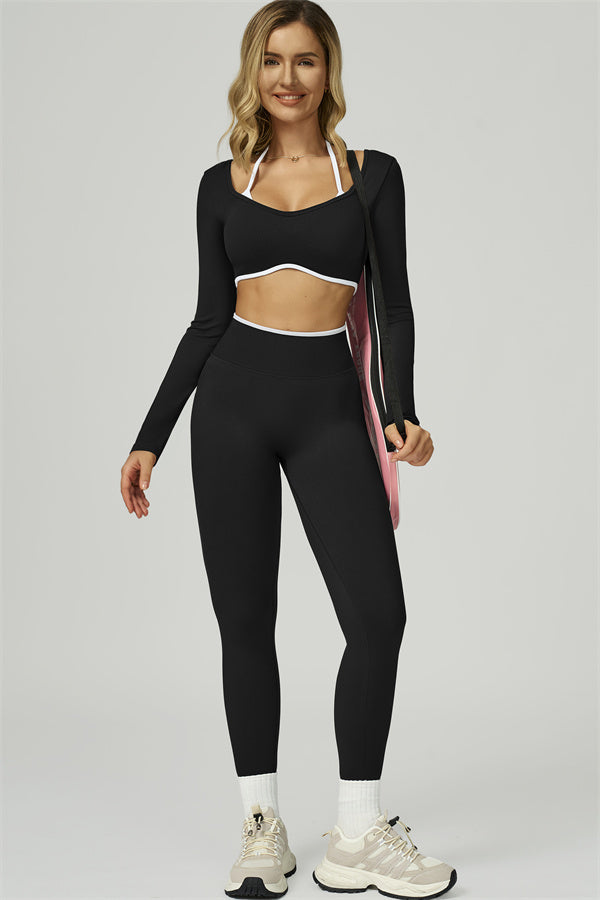El conjunto de 2 piezas de crop top de manga larga y leggings Prime Line