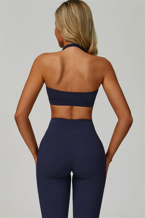Conjunto de 2 piezas de leggings y sujetador deportivo de cuello halter atrevido