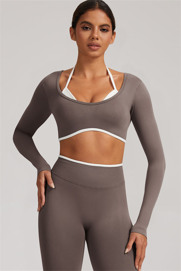 Conjunto de 2 piezas Elevate New: Top corto de manga larga y leggings