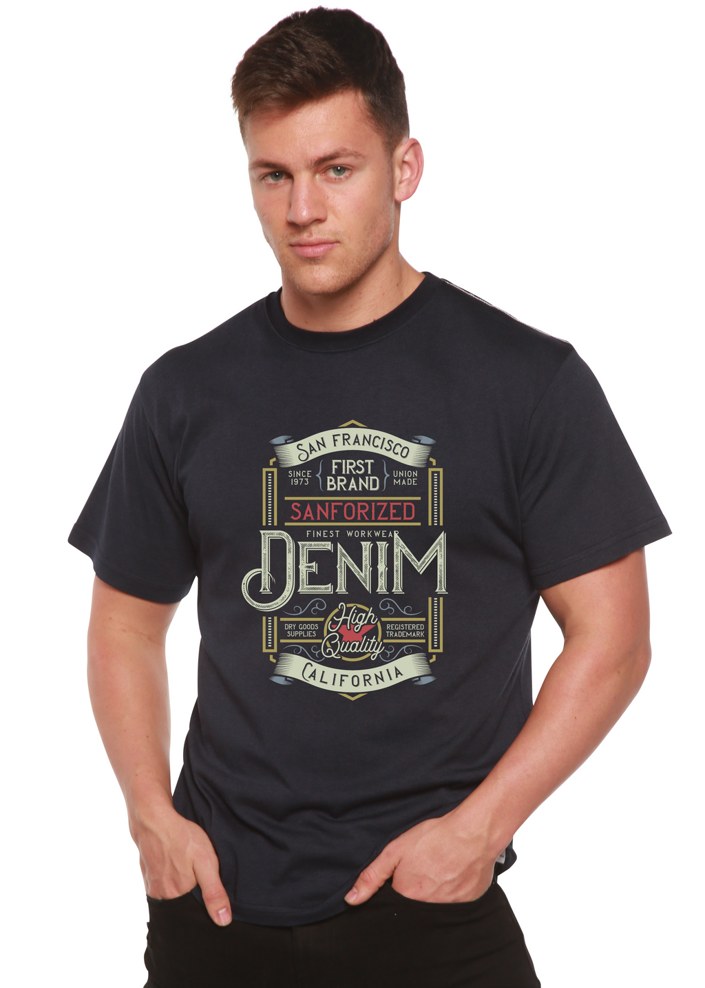 Denim California Camiseta Gráfica de Manga Corta para Hombre de Viscosa de Bambú/Algodón Orgánico